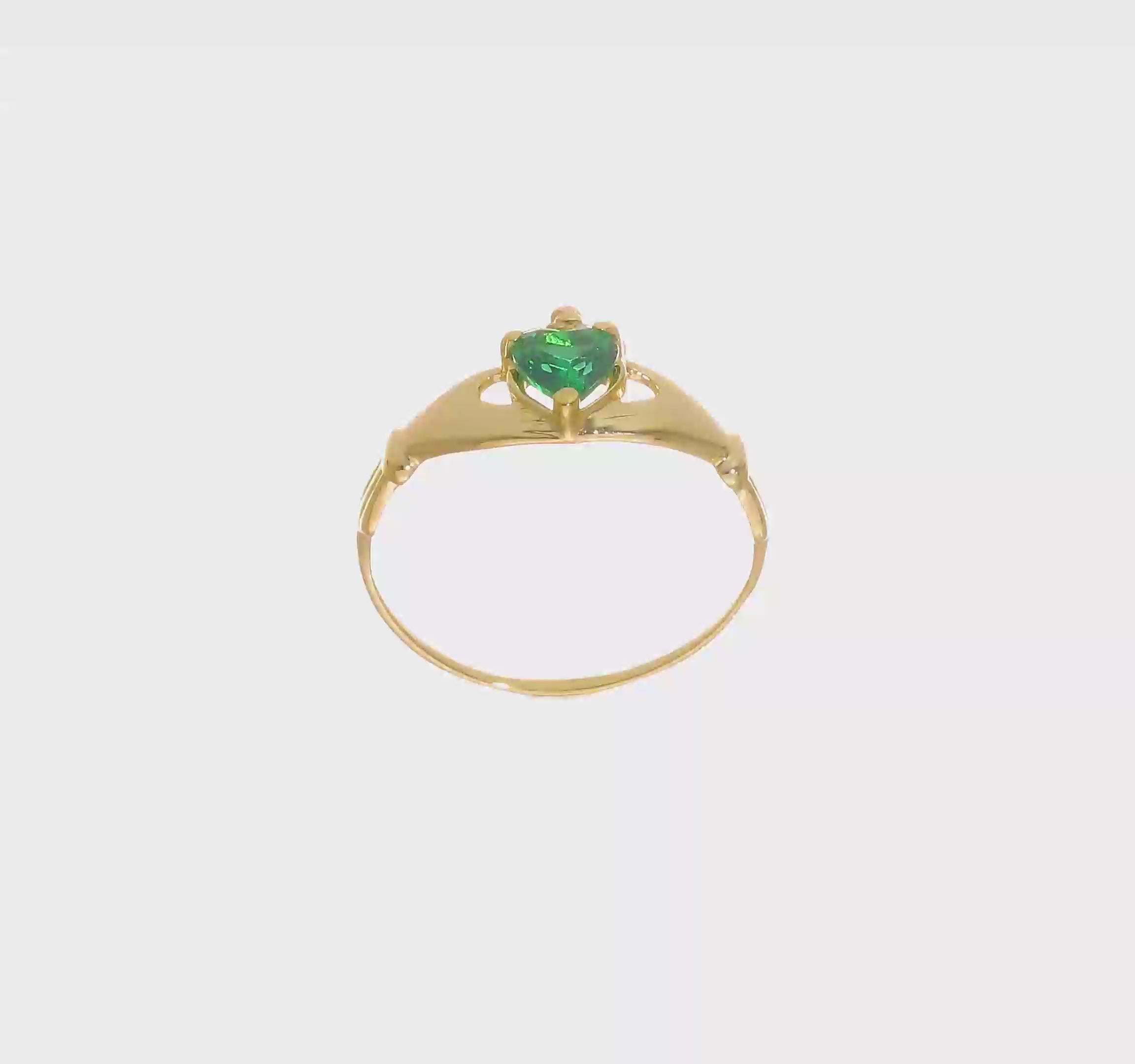 10kt Yellow Gold CZ May Birthstone Claddagh Heart Ring