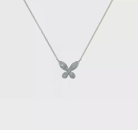 14kt White Gold Diamond Butterfly 18in Necklace