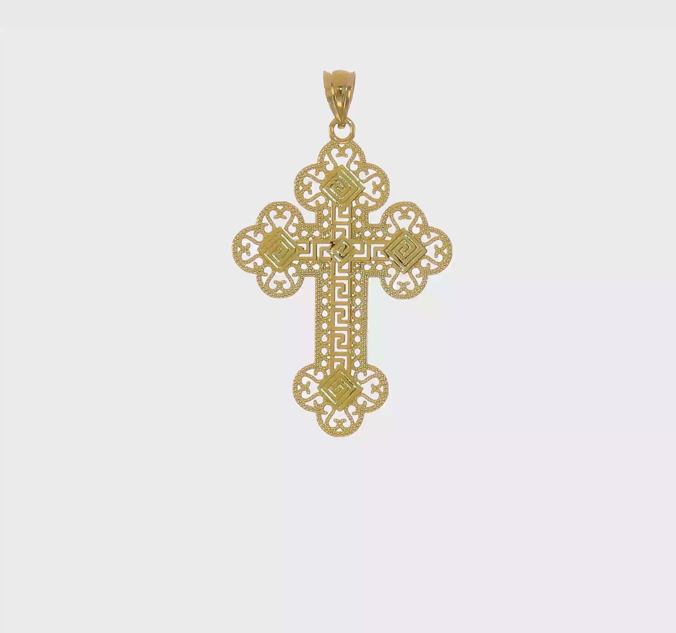 14kt Yellow Gold Budded Greek Key Cross Pendant
