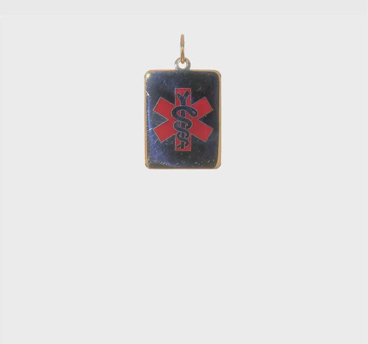 14kt Yellow Gold 22x15mm Rectangle Red Enameled Medical Jewelry Pendant