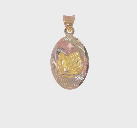 14kt yellow Gold w/Rose and White Rhodium D/C  Baptism Oval Pendant