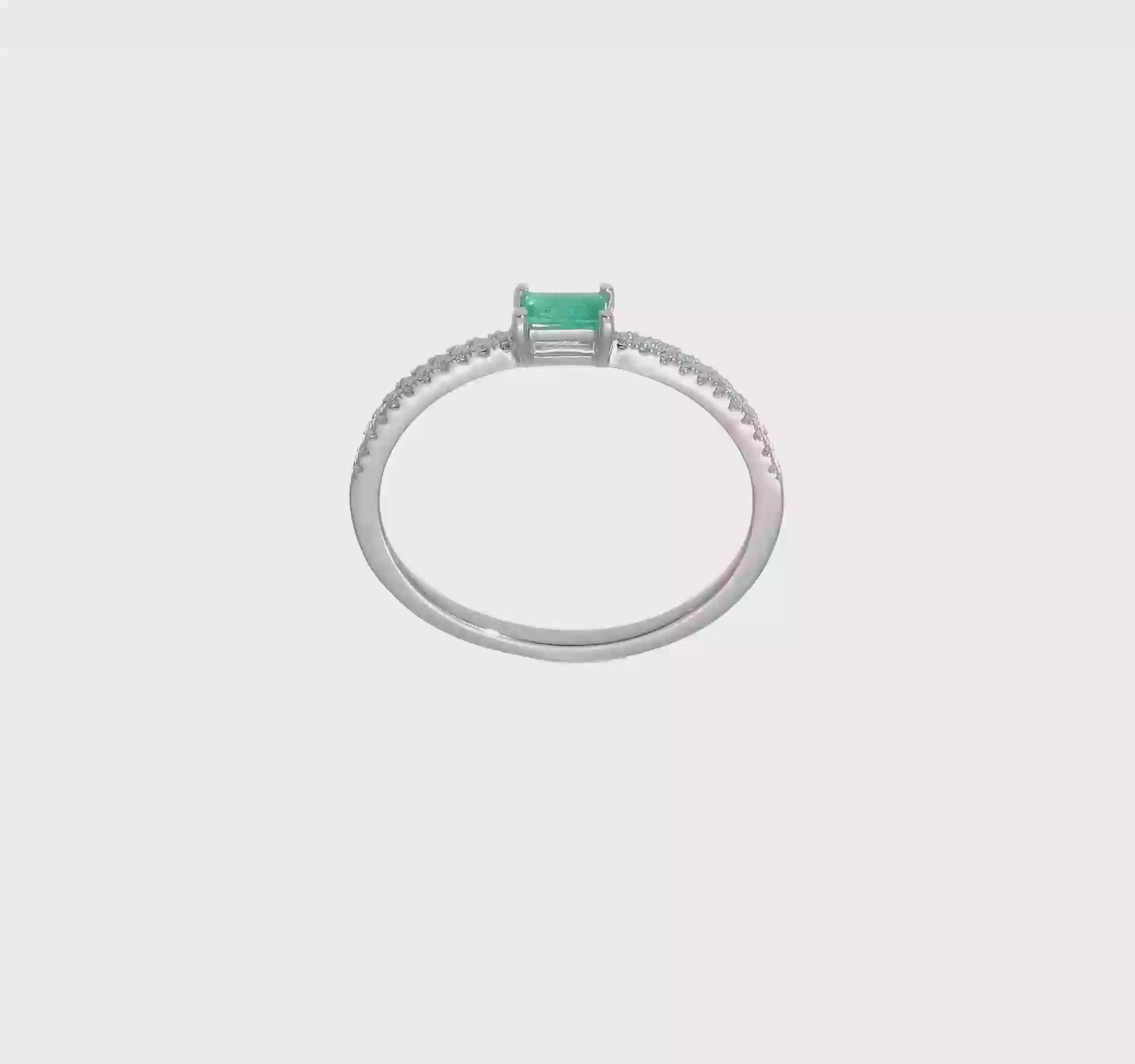 14kt White Gold Polished Emerald and Diamond Ring