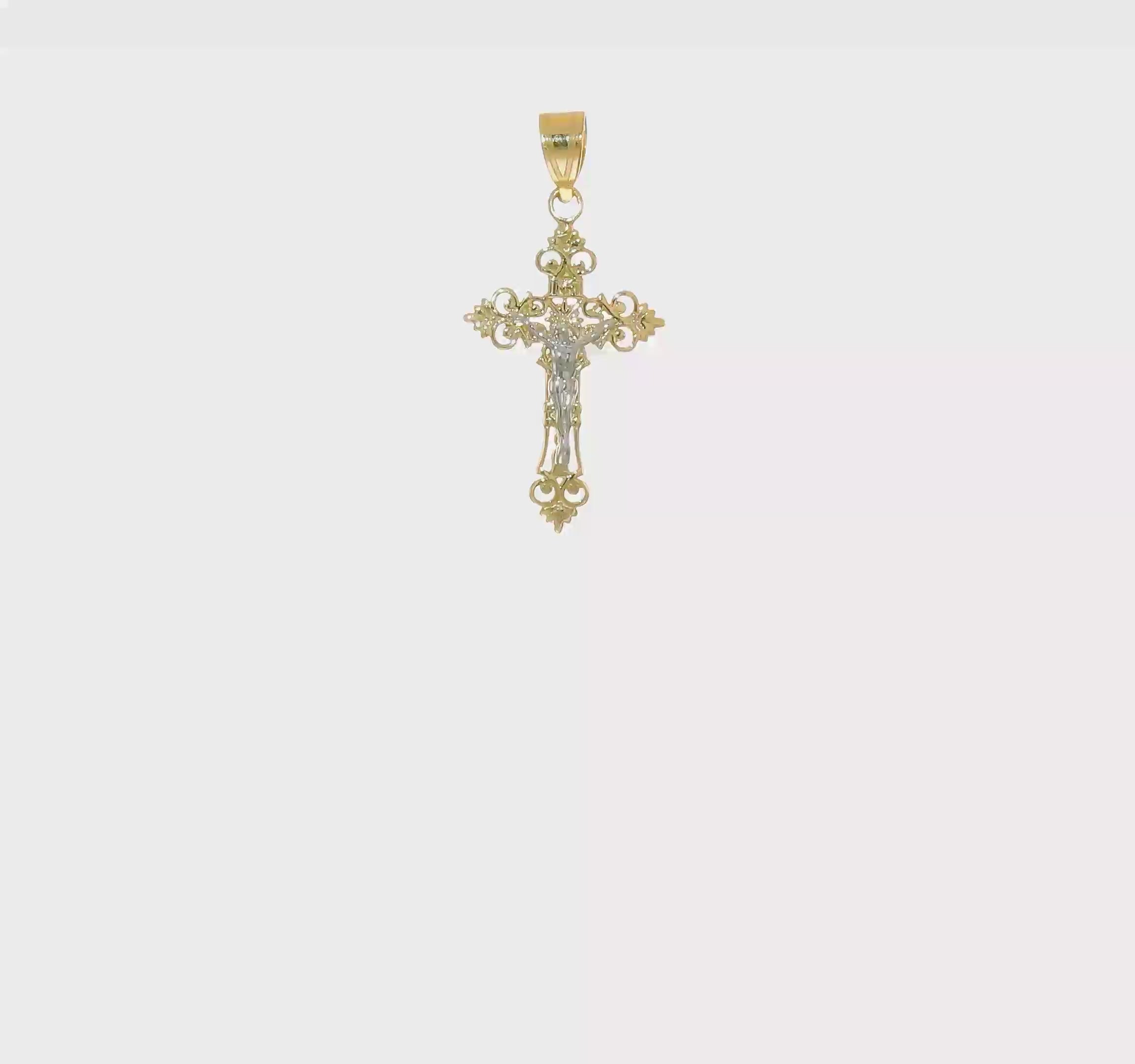 10KT Two-tone Small Lacey-edged INRI Crucifix Pendant