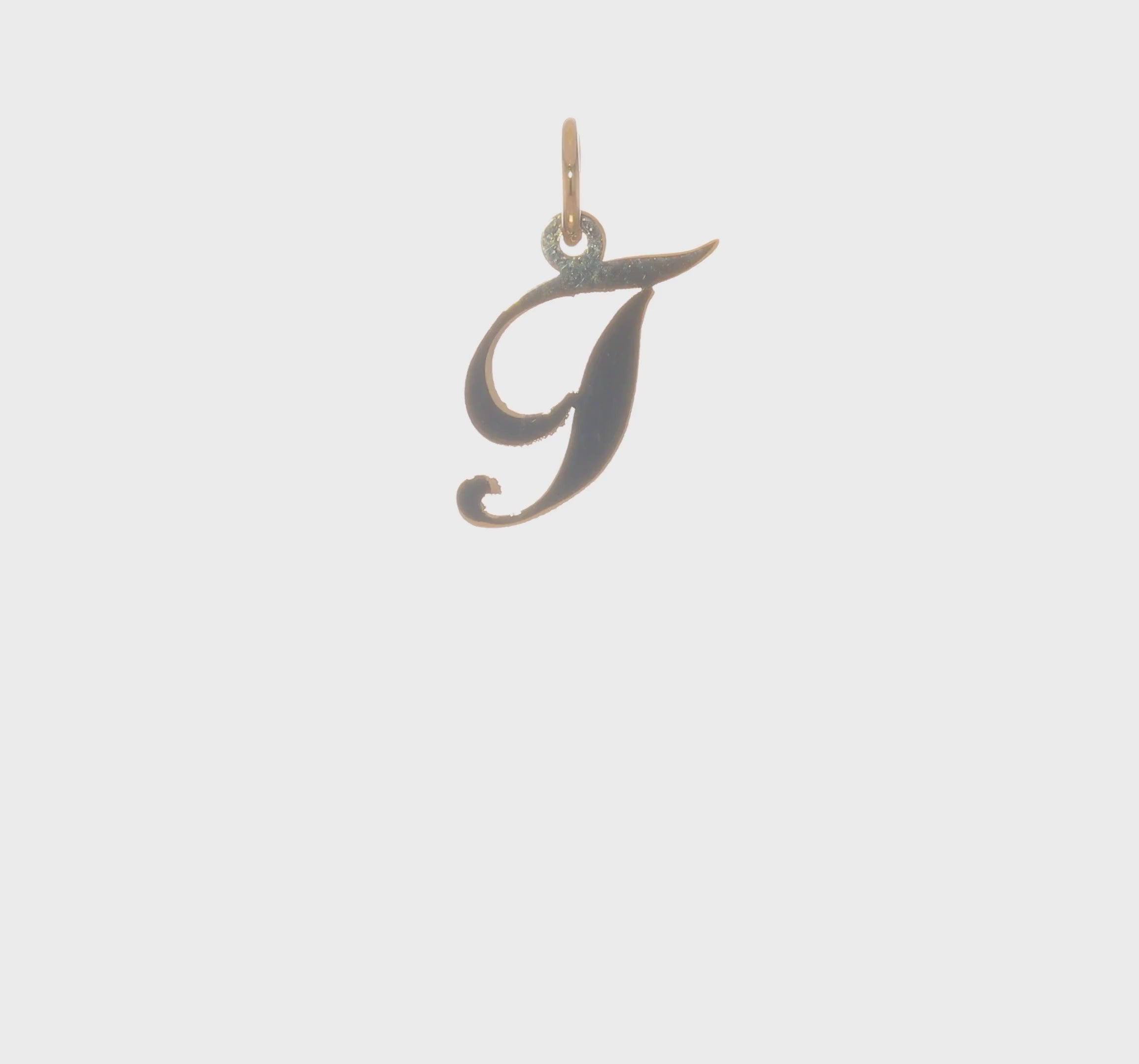 14KT Yellow Gold Small Fancy Script Letter T Initial Charm