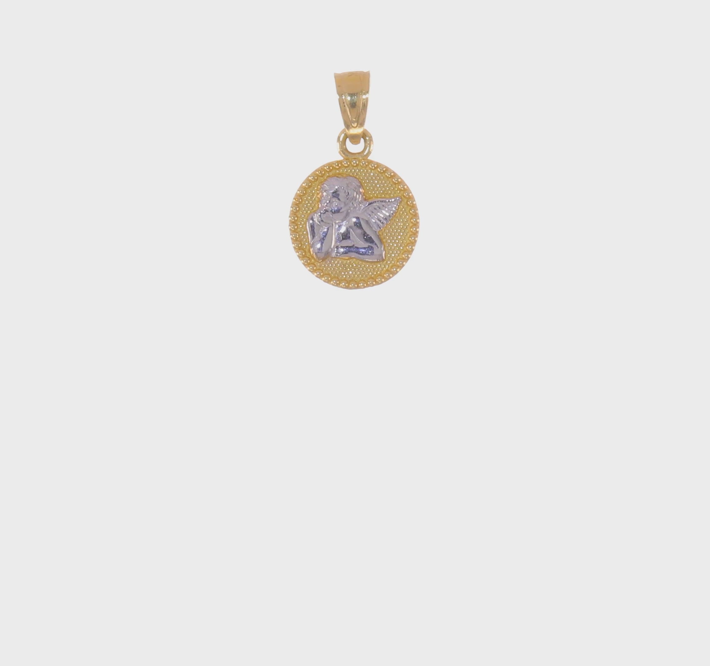 10KT Yellow Gold W/Rhodium Polished and Textured Angel Pendant