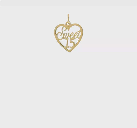 10KT Yellow Gold SWEET 15 In Heart Charm