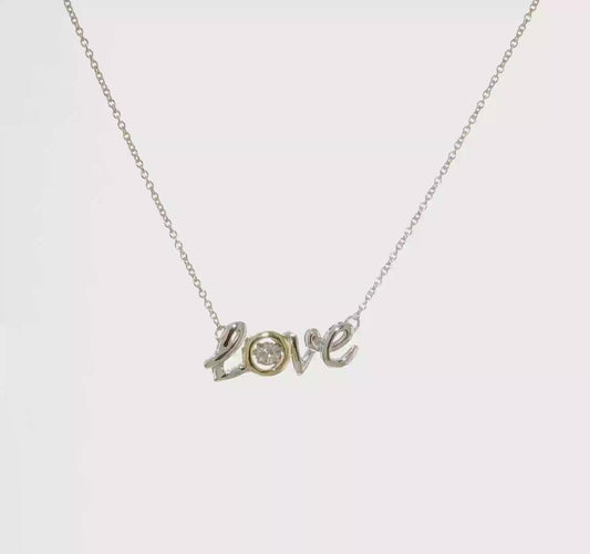 14kt Two-tone LOVE Moving Diamond 18 inch Necklace