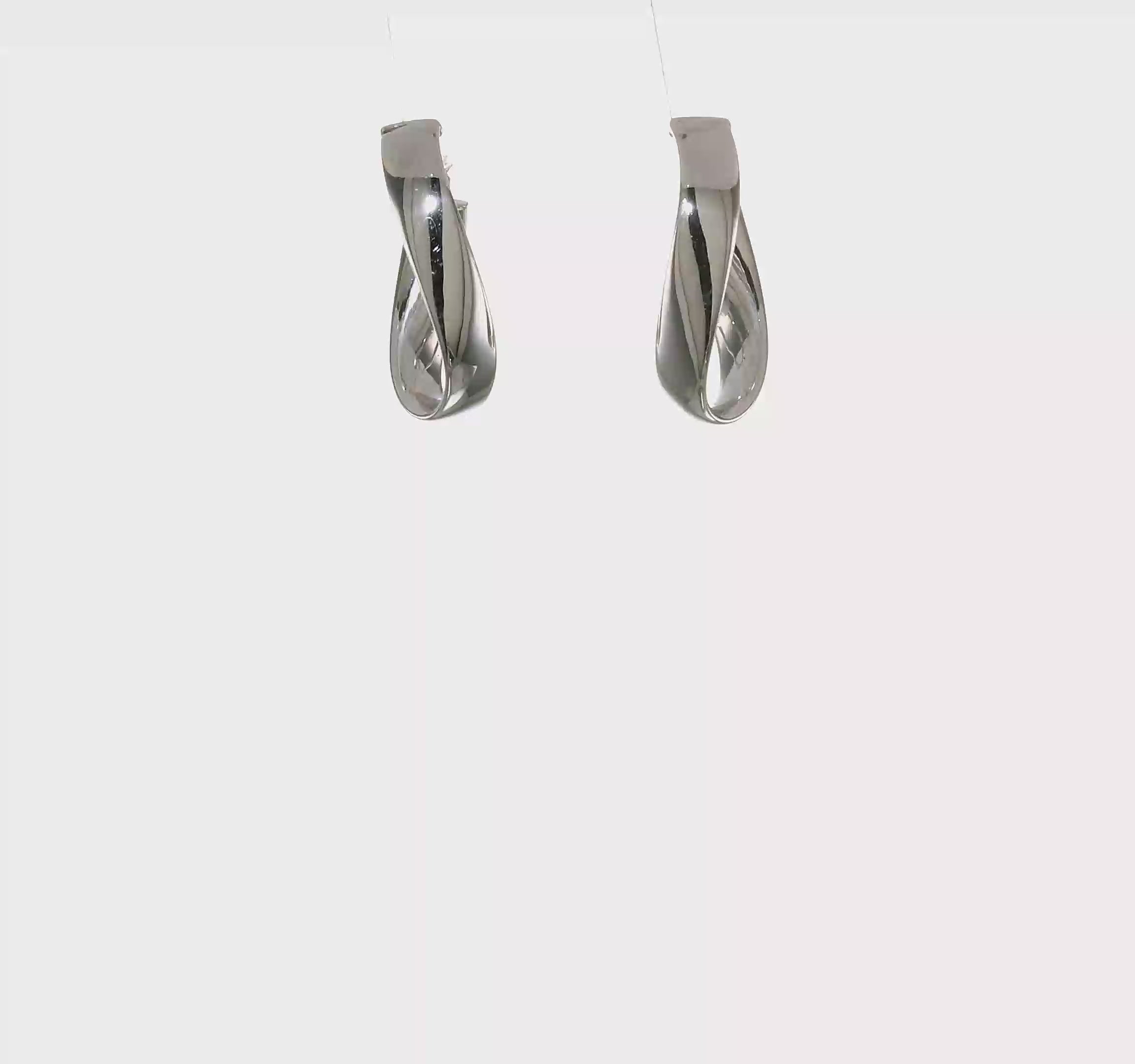 14KT White Gold 5mm High Polished Omega Back Hoop Earrings