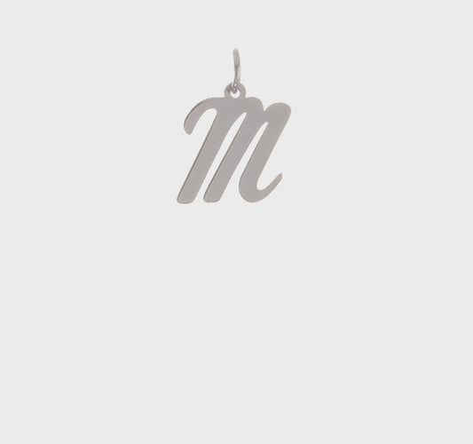 14kt White Gold Medium Script Letter M Initial Charm