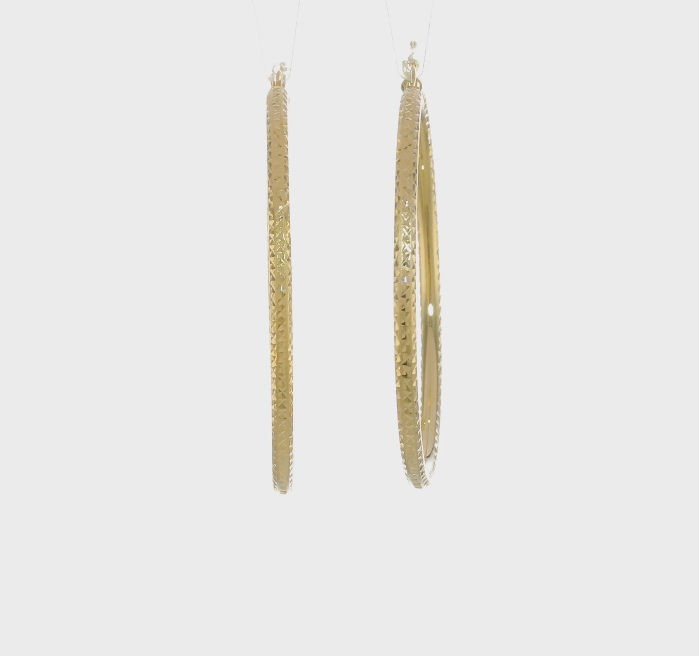 14kt Yellow Gold Diamond-cut 3mm Round Hoop Earrings