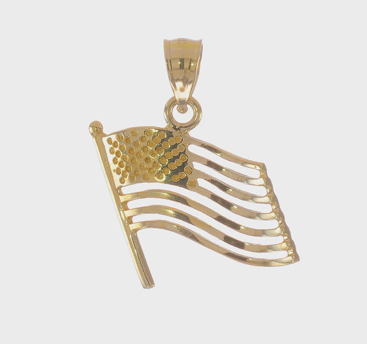 14kt Yellow Gold American Flag Pendant