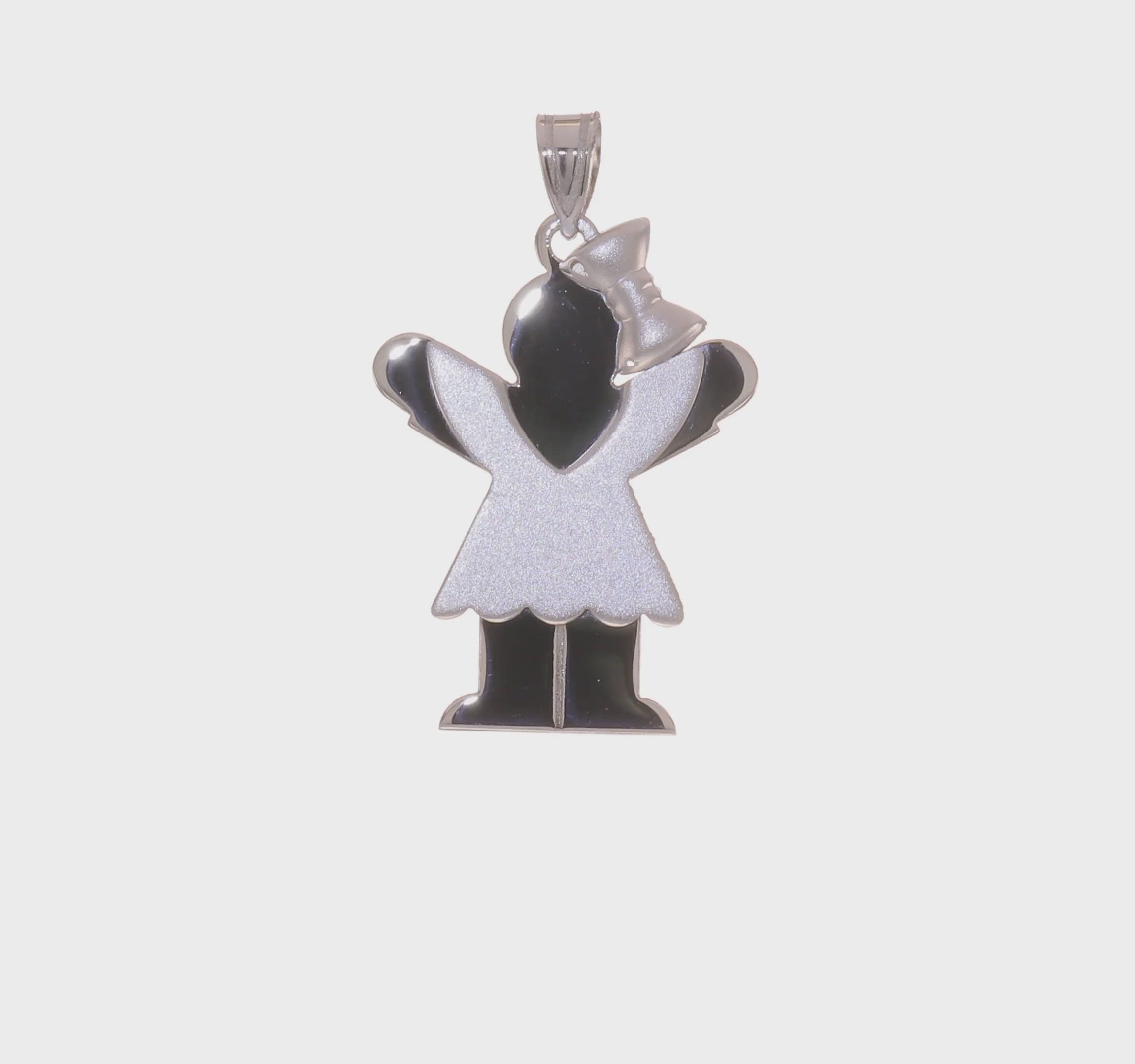 14kt White Gold Medium Girl with Bow on Right Engravable Charm