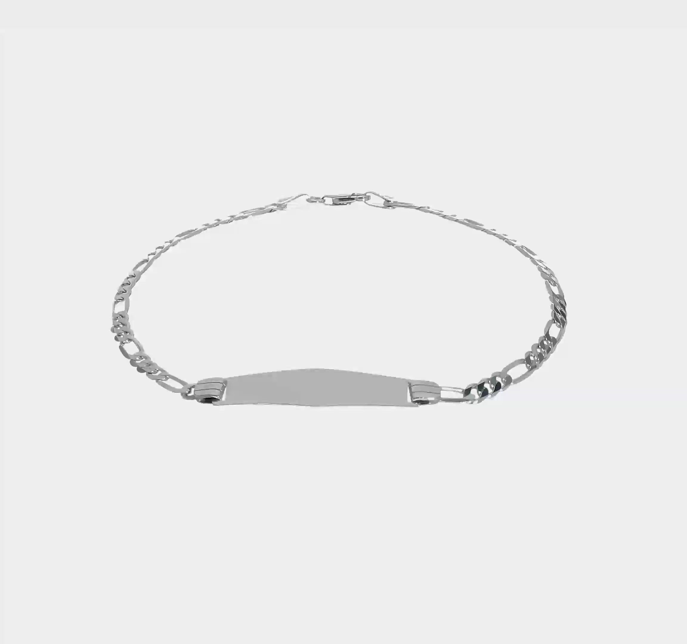 14kt White Gold Polished Solid Chain/Solid Plate Figaro Link Soft Diamond Shape 24.5x7.5mm Plate 8 inch ID Bracelet