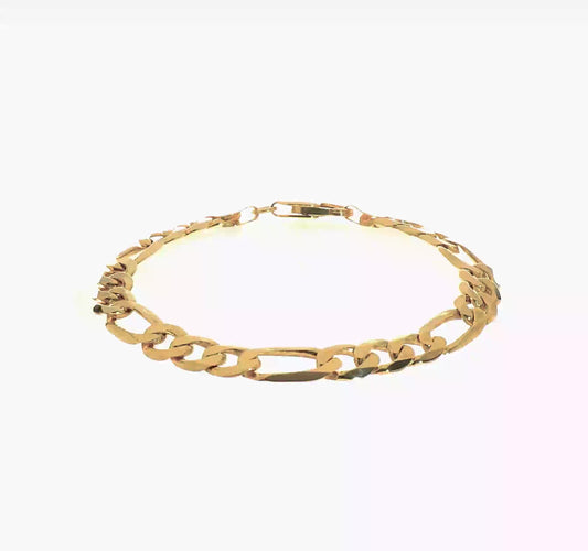 14KT Yellow Gold 7.5mm Flat Figaro Chain