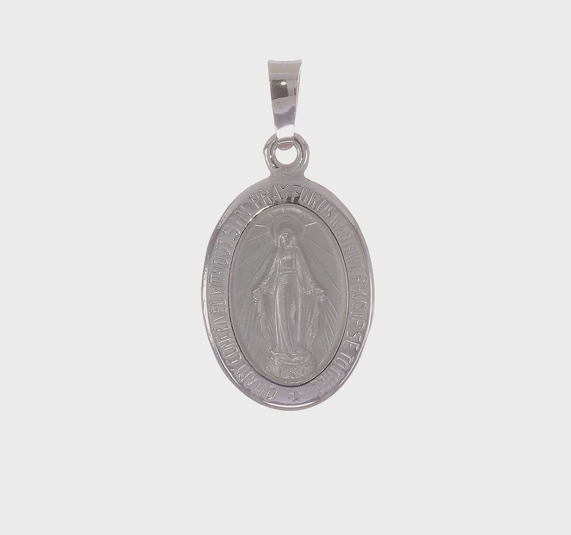 14kt White Gold Polished/Satin Miraculous Medal Hollow Pendant