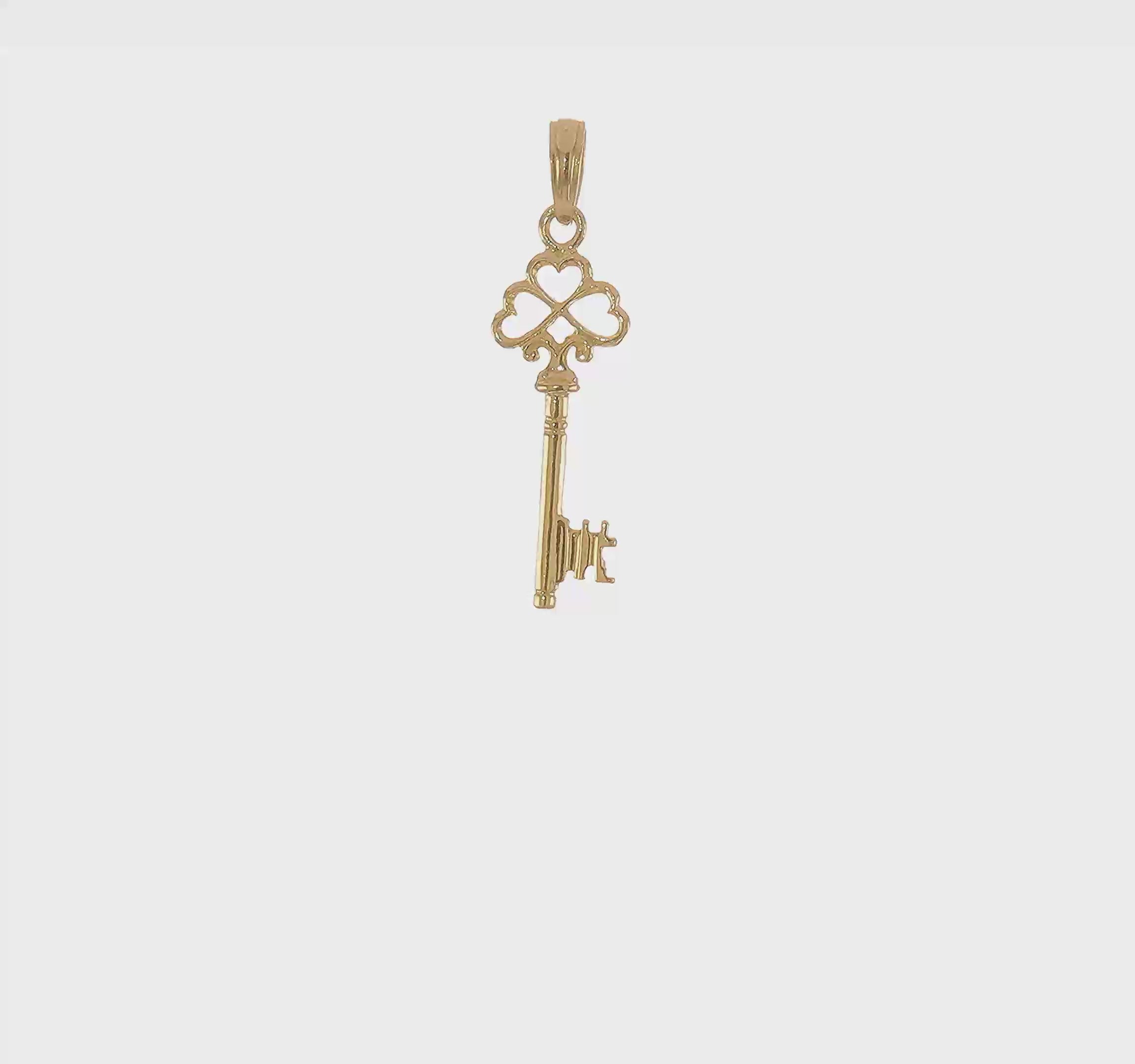 14KT Yellow Gold Polished 3-D Hearts Key Charm