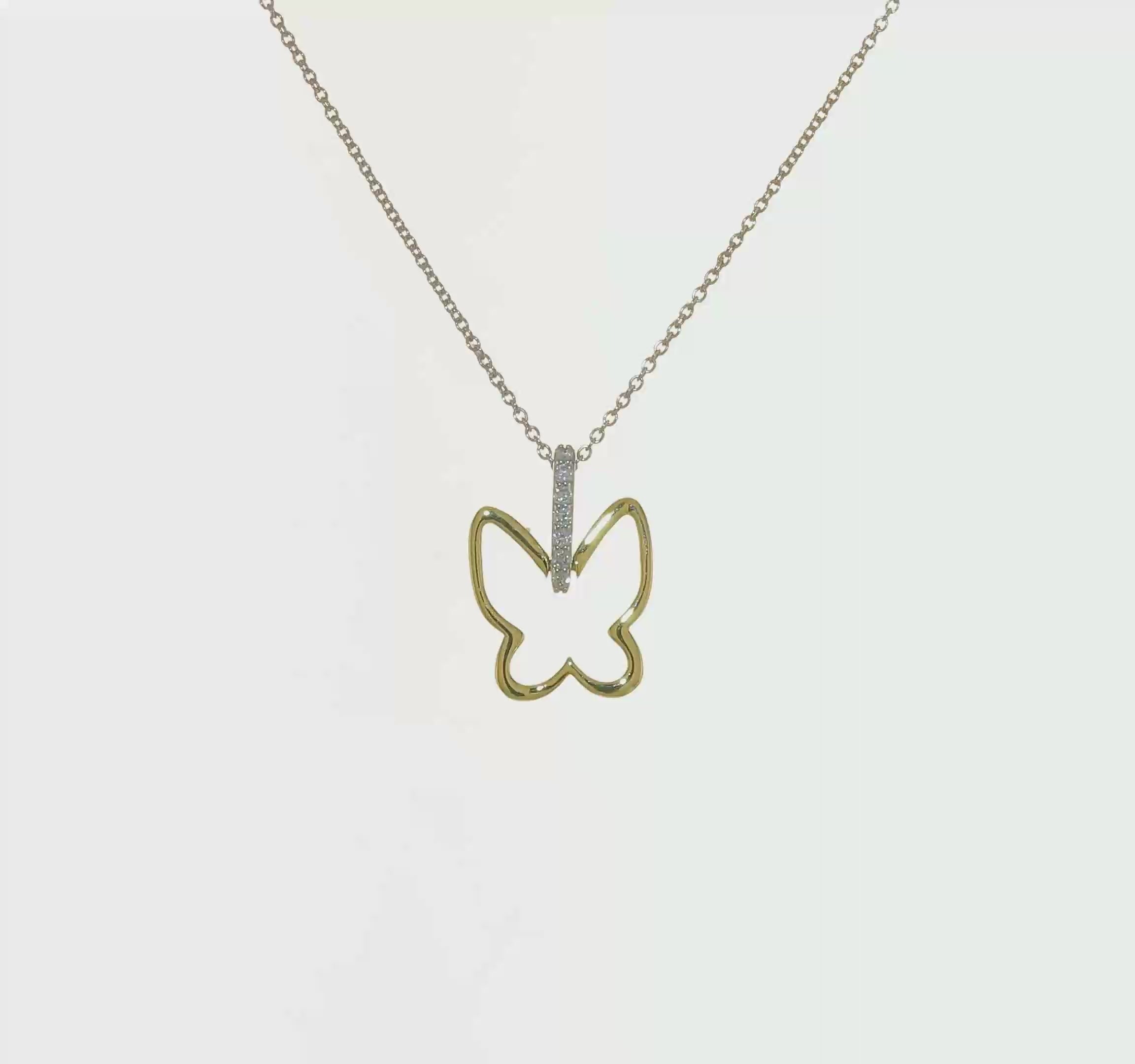 14kt Two-tone Diamond Butterfly 18 inch Necklace
