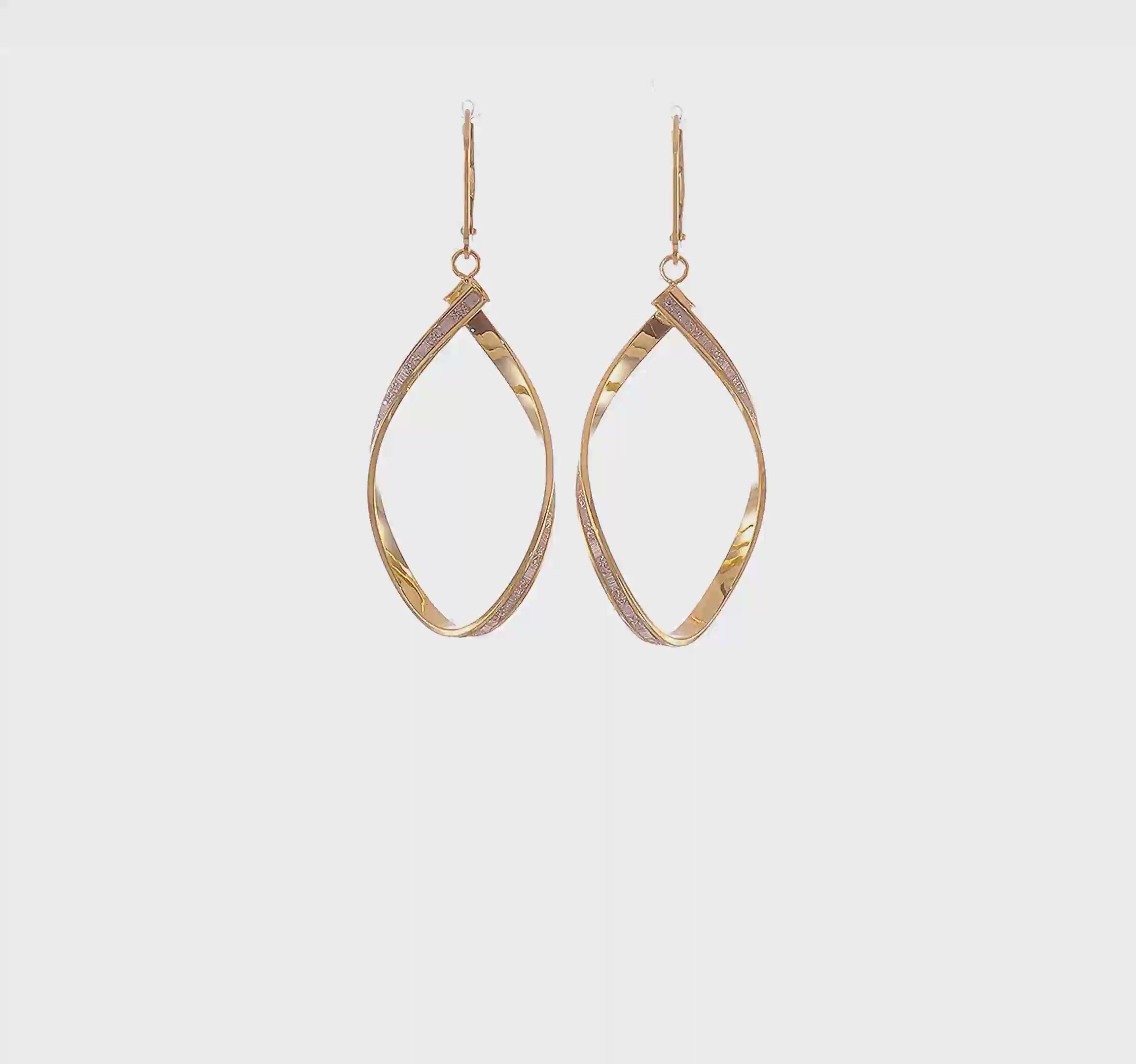 14KT Yellow Gold Glimmer Infused Twisted Leverback Earrings
