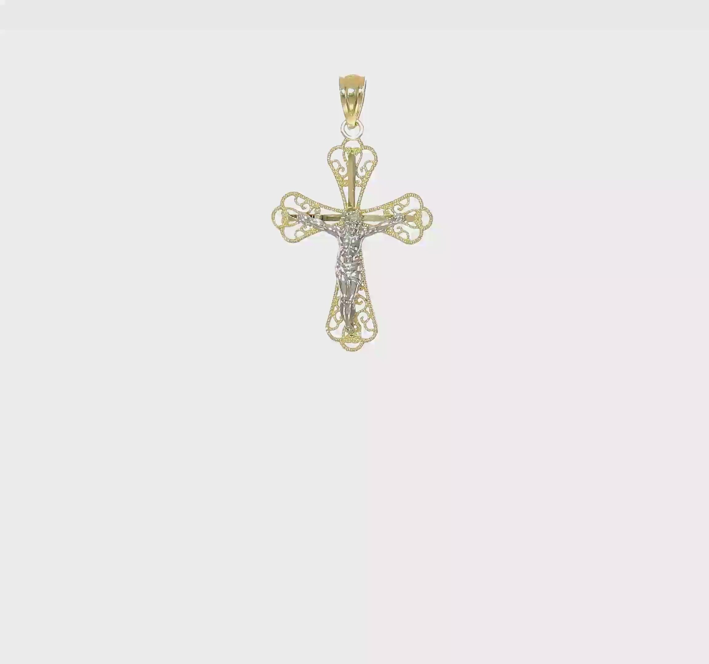 10kt Yellow Gold w/ Rhodium Filigree Crucifix Pendant
