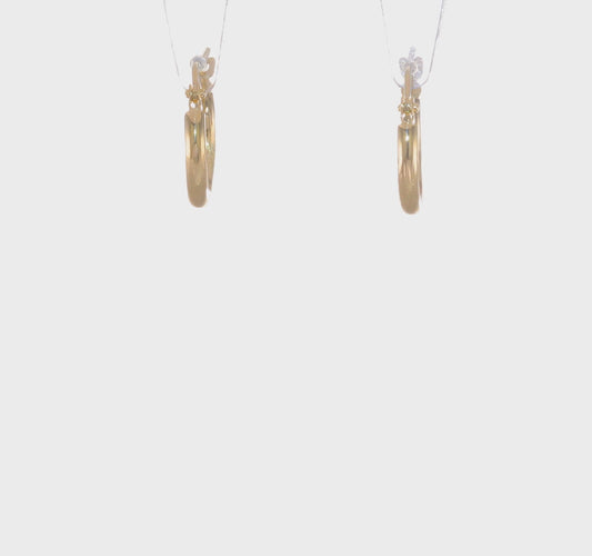 14kt Yellow Gold Satin and Diamond-cut 2mm Round Tube Hoop Earrings