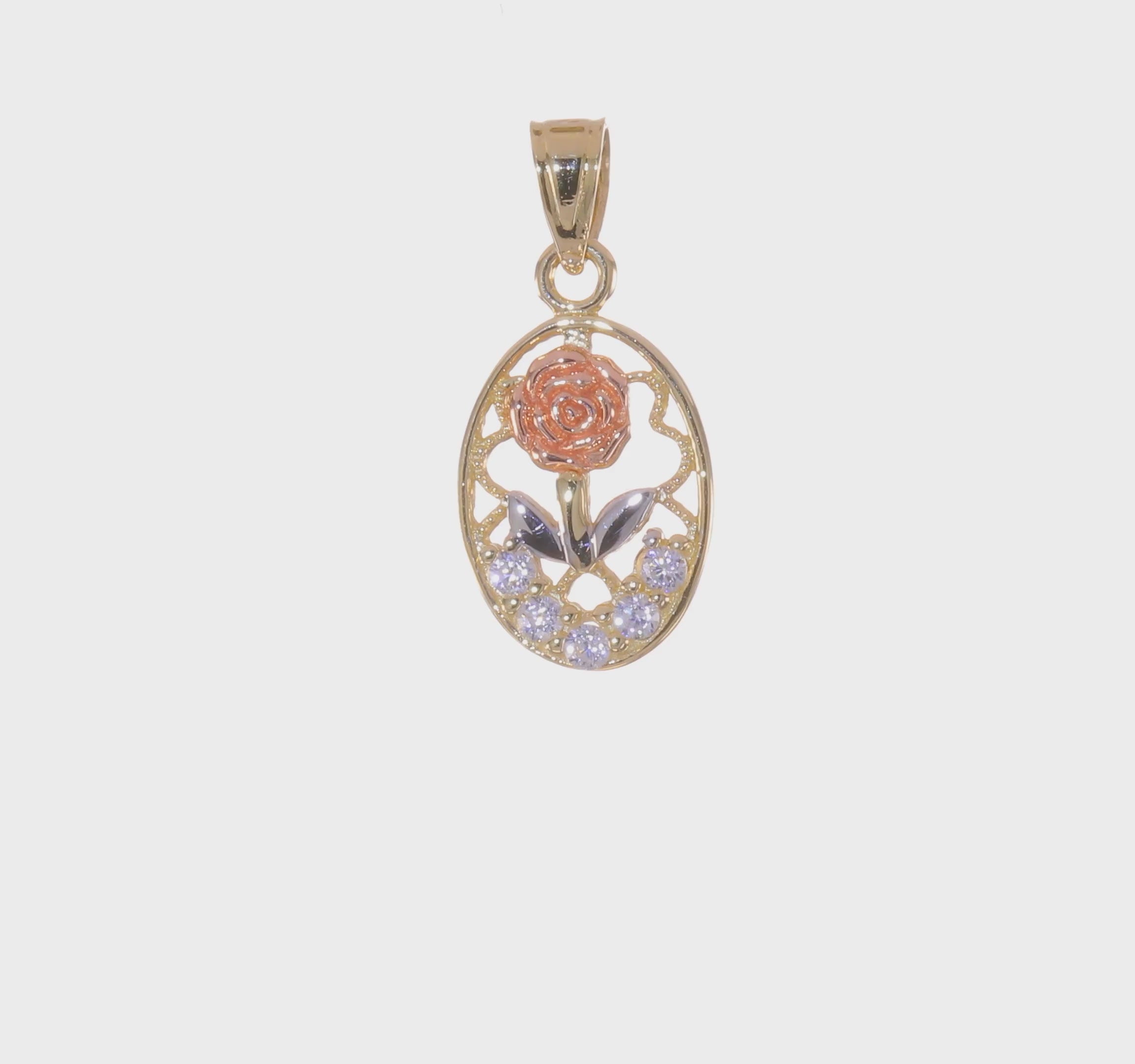 10KT Two-Tone w/White Rhodium CZ Rose Charm