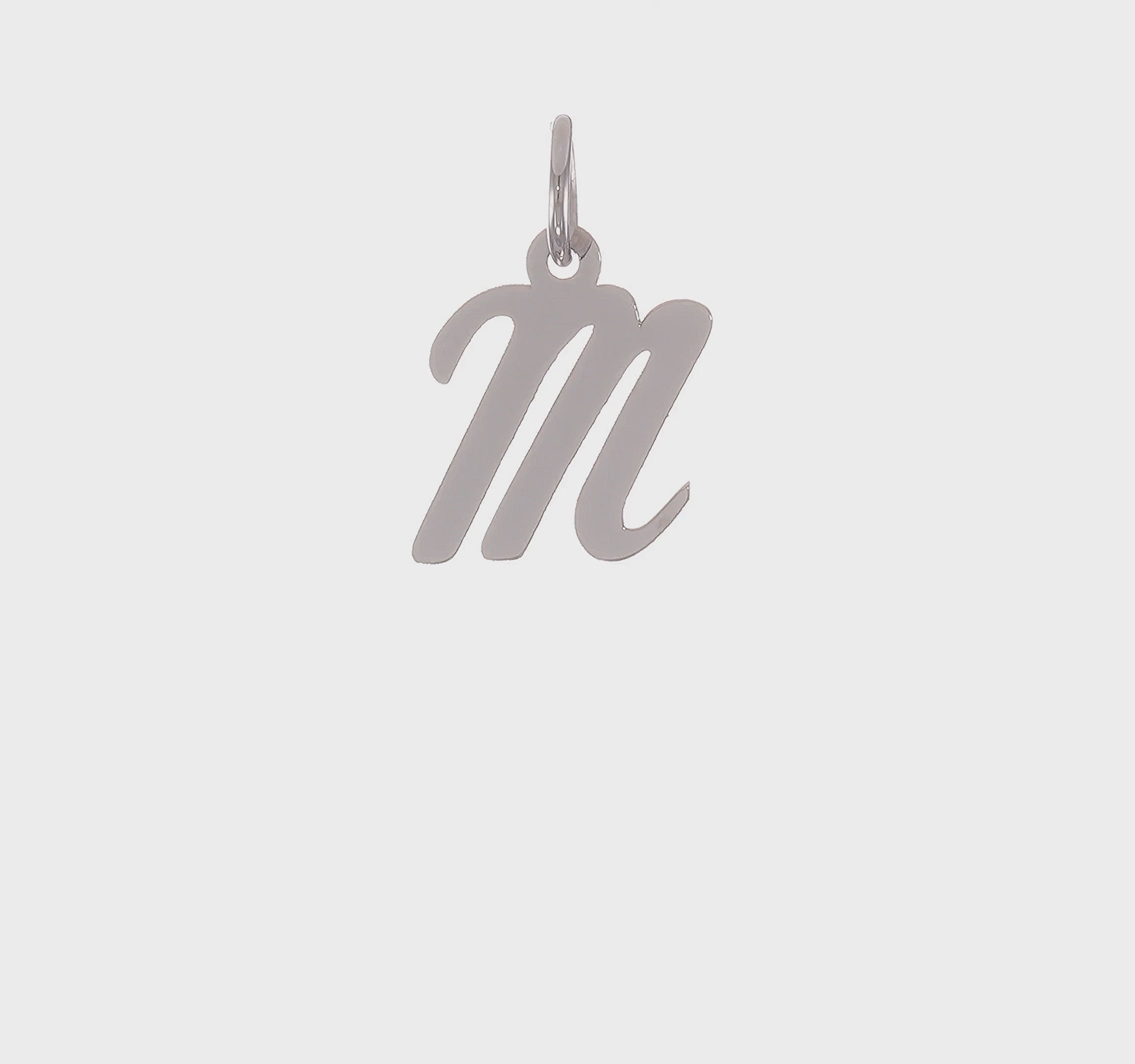 14kt White Gold Small Script Letter M Initial Charm