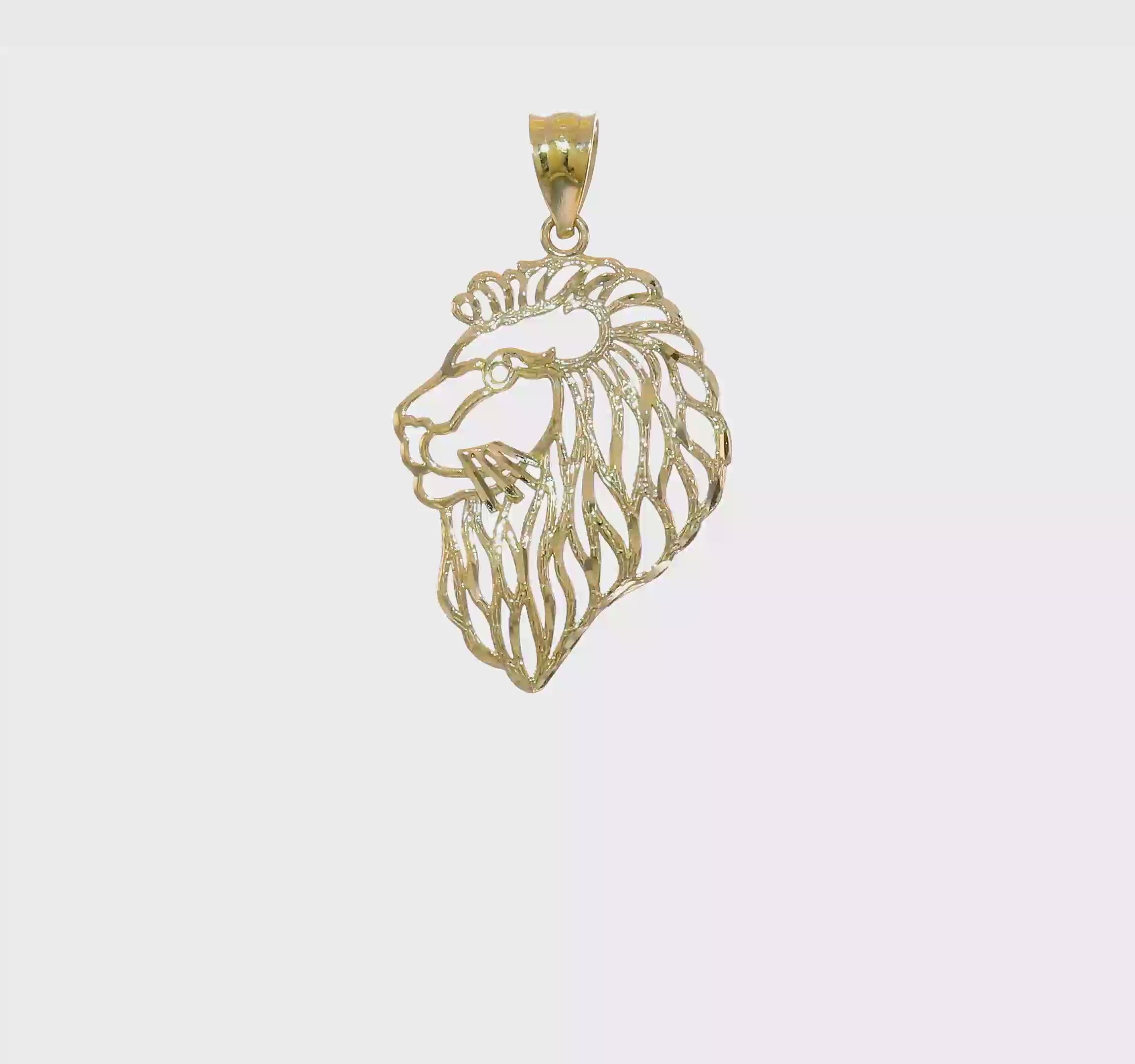 10KT Yellow Gold Diamond-Cut Lion Profile Pendant