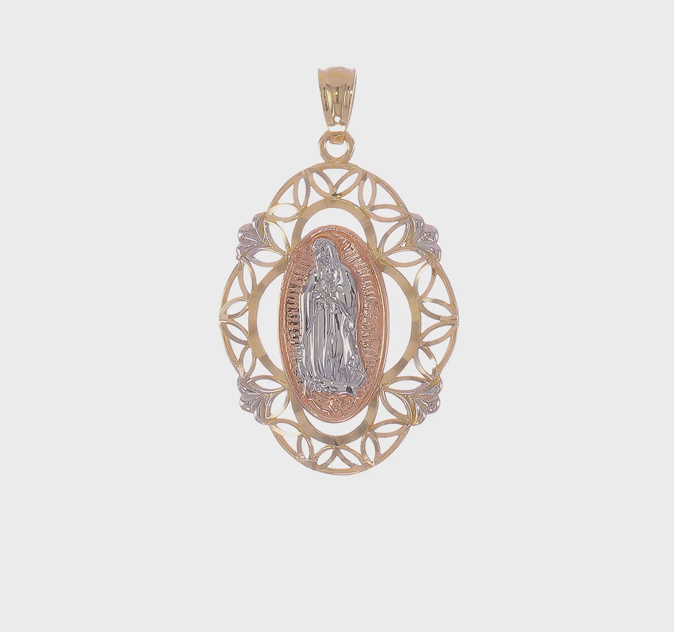 14KT Two-tone w/White Rhodium Guadalupe Medal Pendant