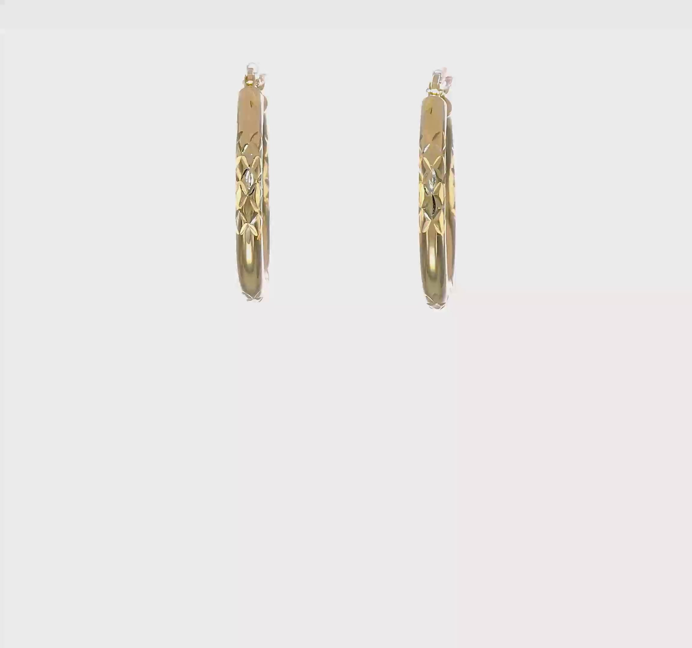 10kt Yellow Gold Diamond Cut 3x25mm Hollow Tube Hoop Earrings