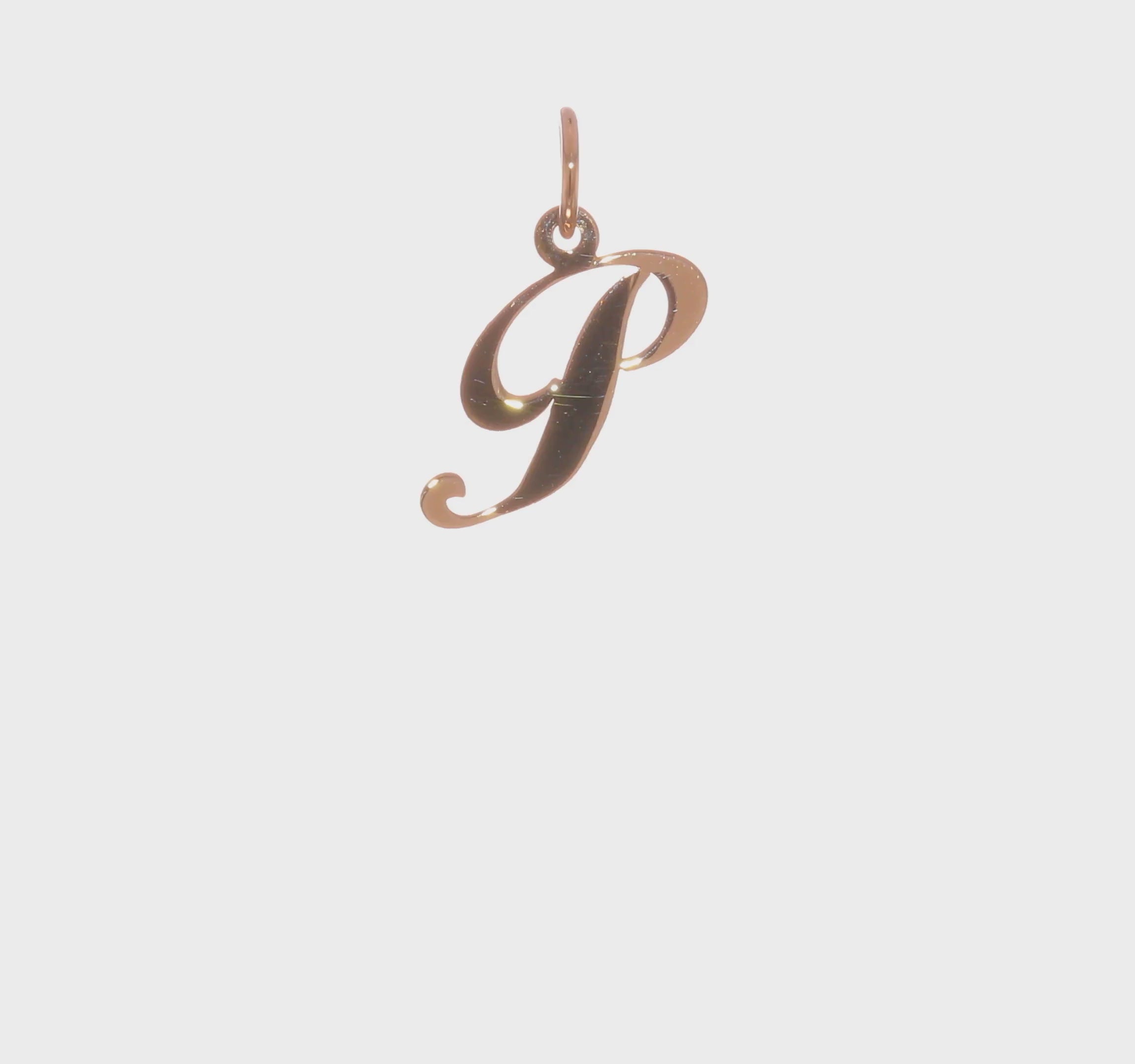14KT Yellow Gold Small Fancy Script Letter P Initial Charm