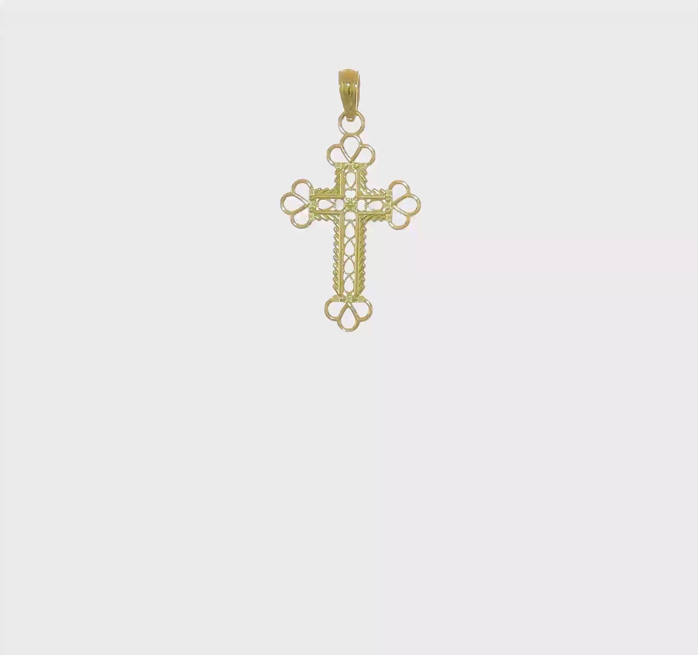 10kt Yellow Gold Textured and Cut-Out W/ Rope Frame Block Cross Charm