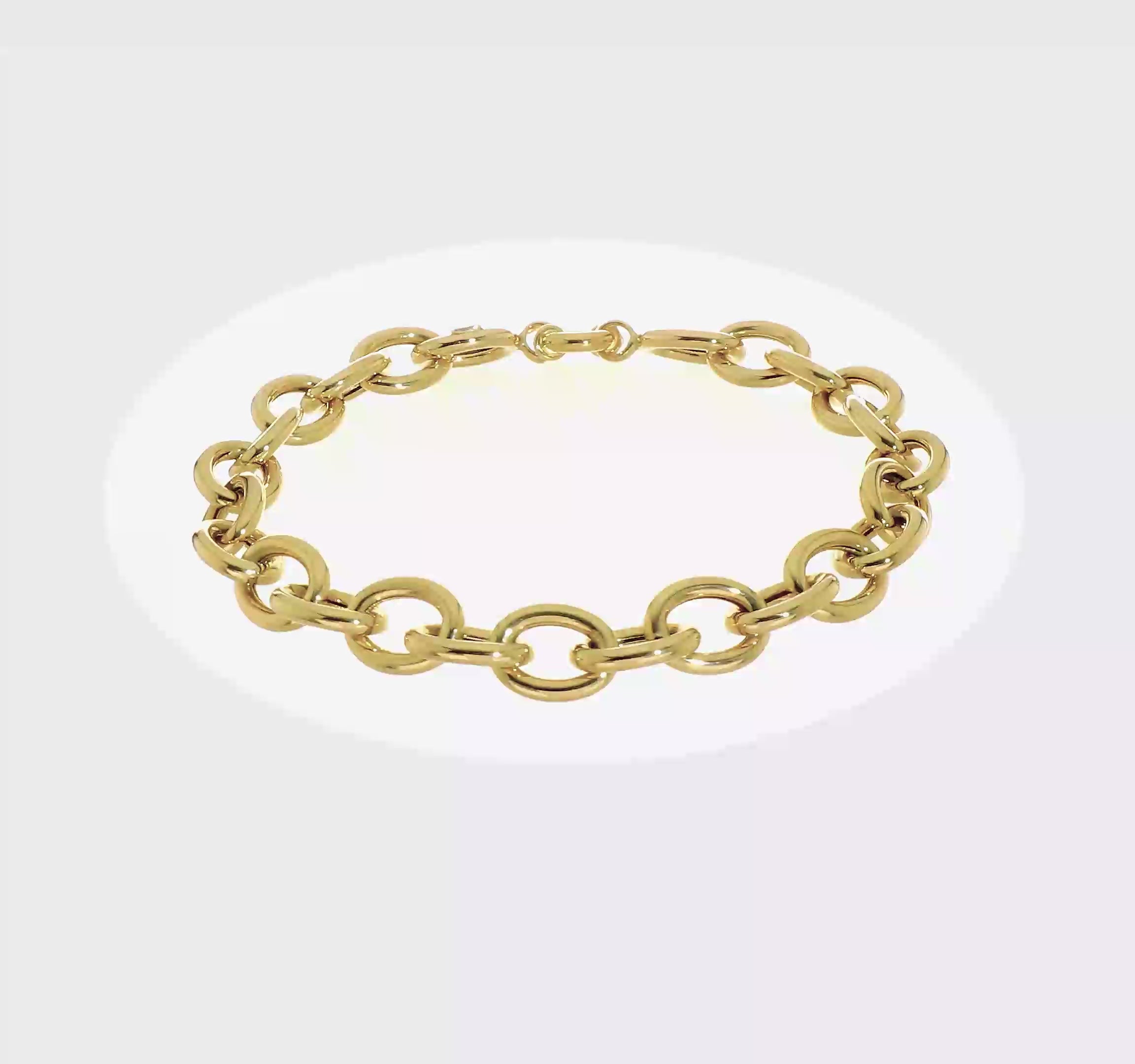 14KT Yellow Gold Polished Cable Oval Link Bracelet