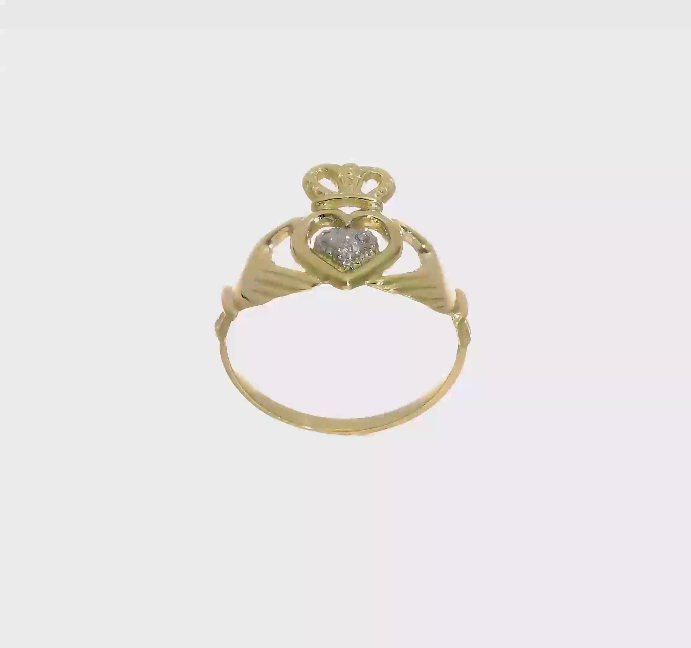 10kt Yellow Gold Rhodium Claddagh Ring