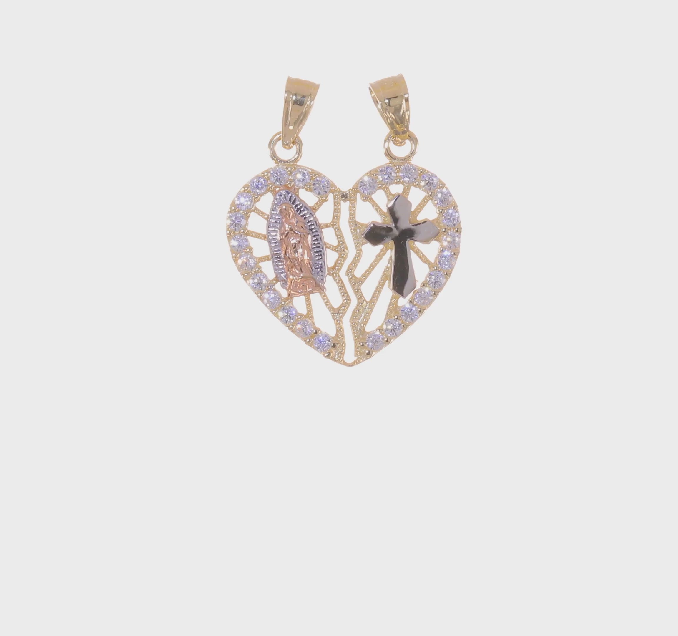 10kt Two-tone w/ White Rhodium CZ Religious Break-apart Heart Pendant