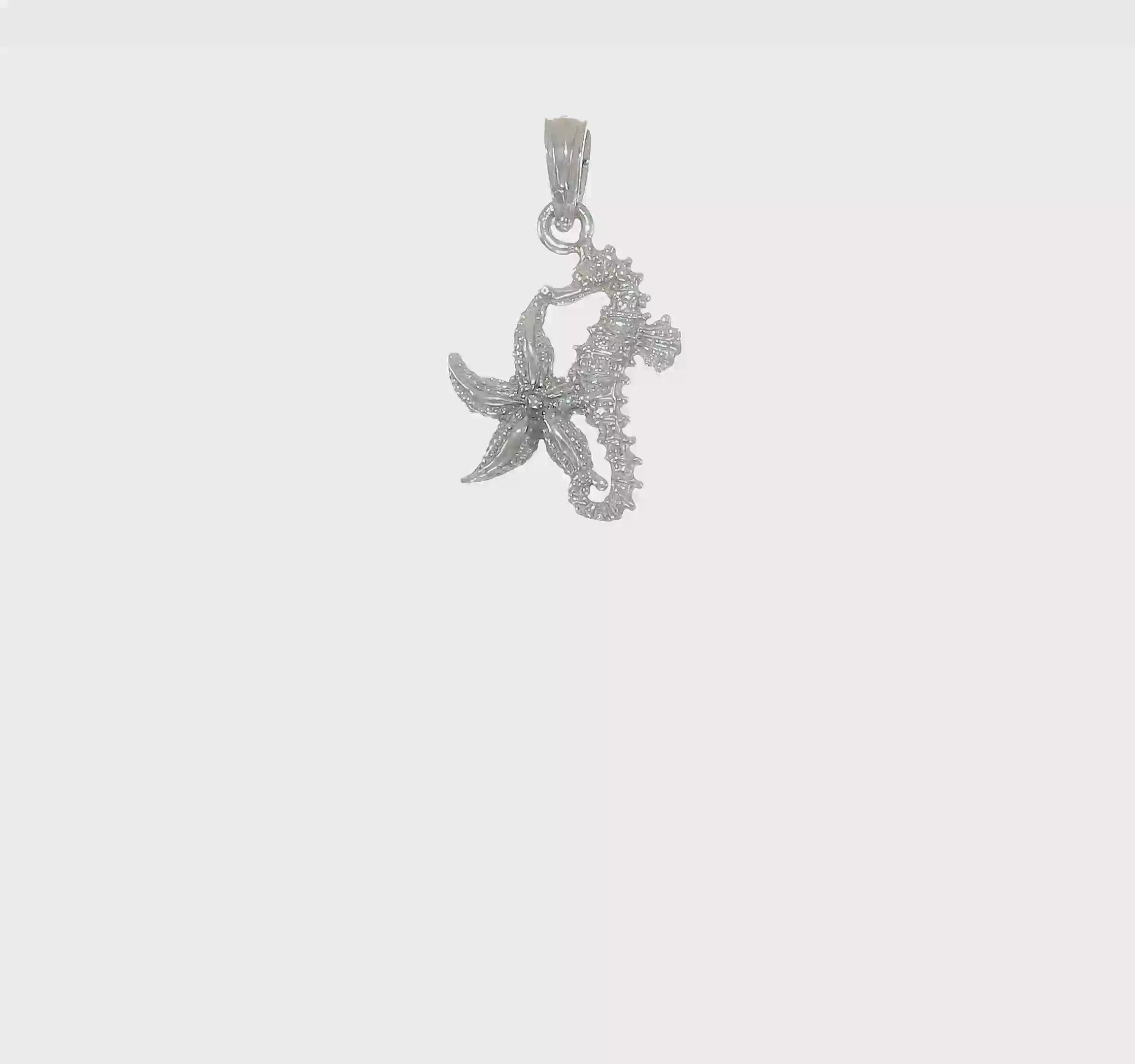 10KT White Gold Solid Seahorse and Starfish Pendant