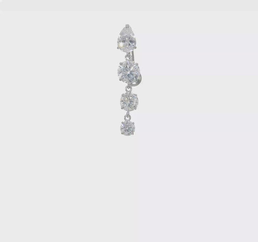 10kt White Gold Tops Down W/4 Dangle Czs Belly Dangle