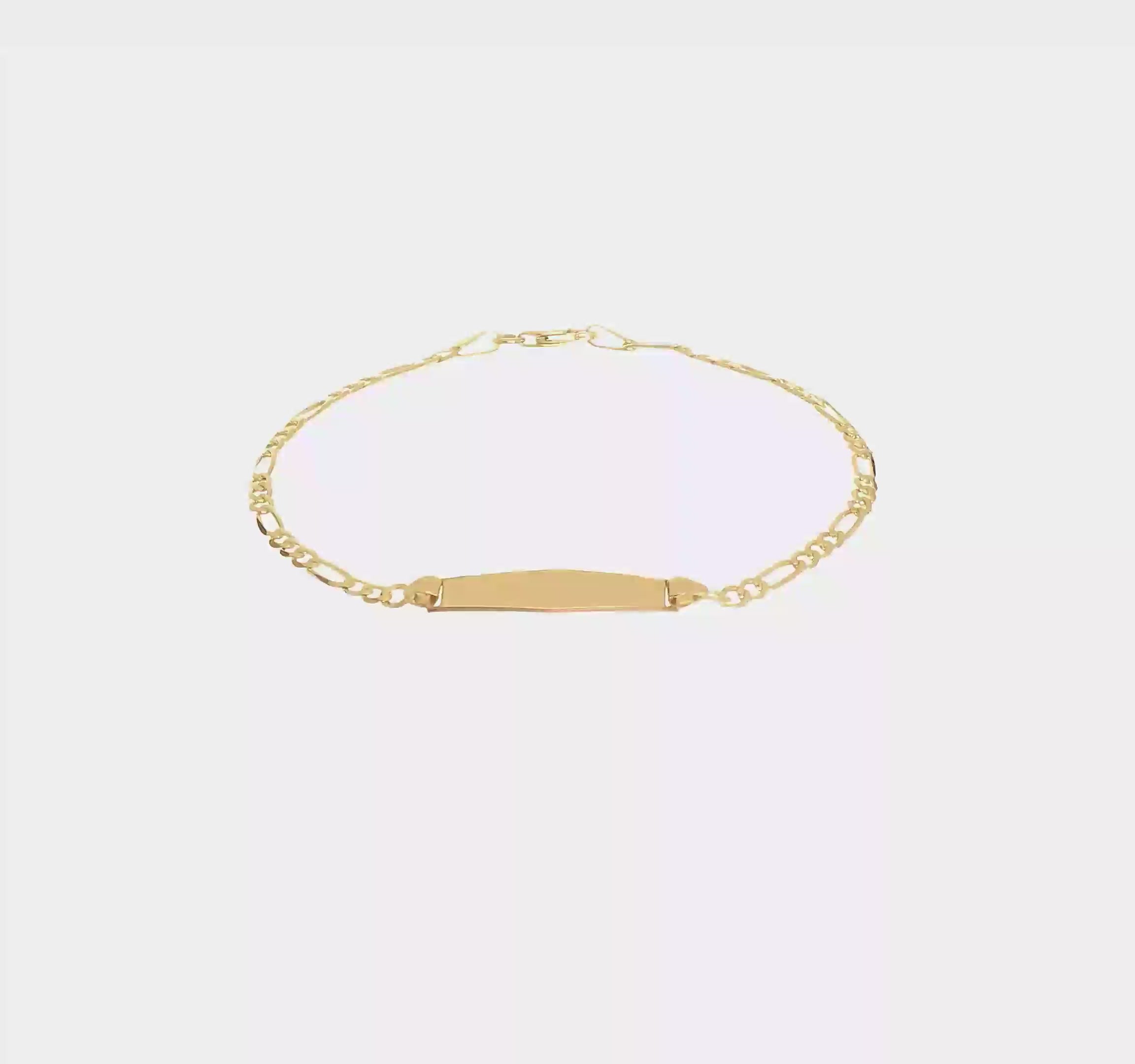 14kt Yellow Gold Polished Solid Chain/Solid Plate Figaro Link Soft Diamond Shape 19.5x5mm Plate 6 inch Baby/Child ID Bracelet