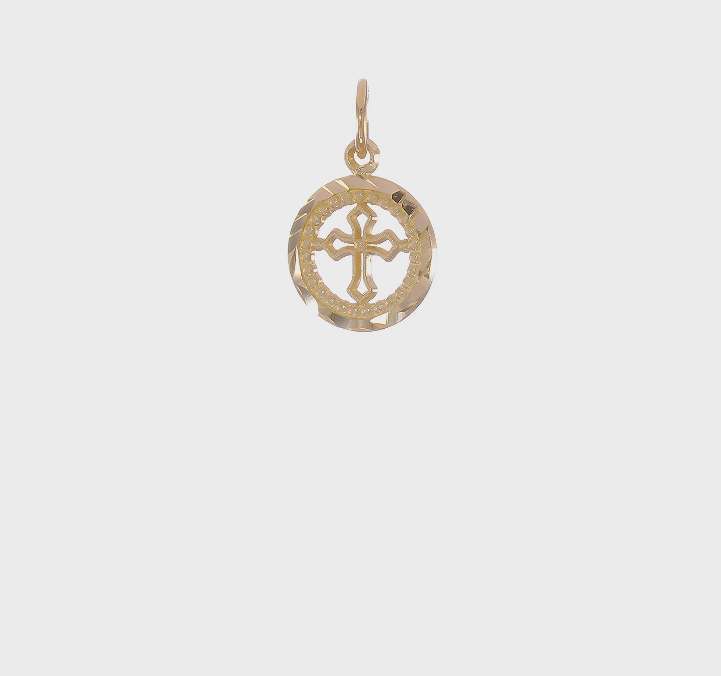14KT Yellow Gold Eternal Life Cross in Circle Charm