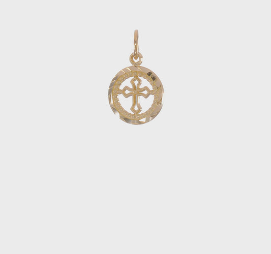 14KT Yellow Gold Eternal Life Cross in Circle Charm