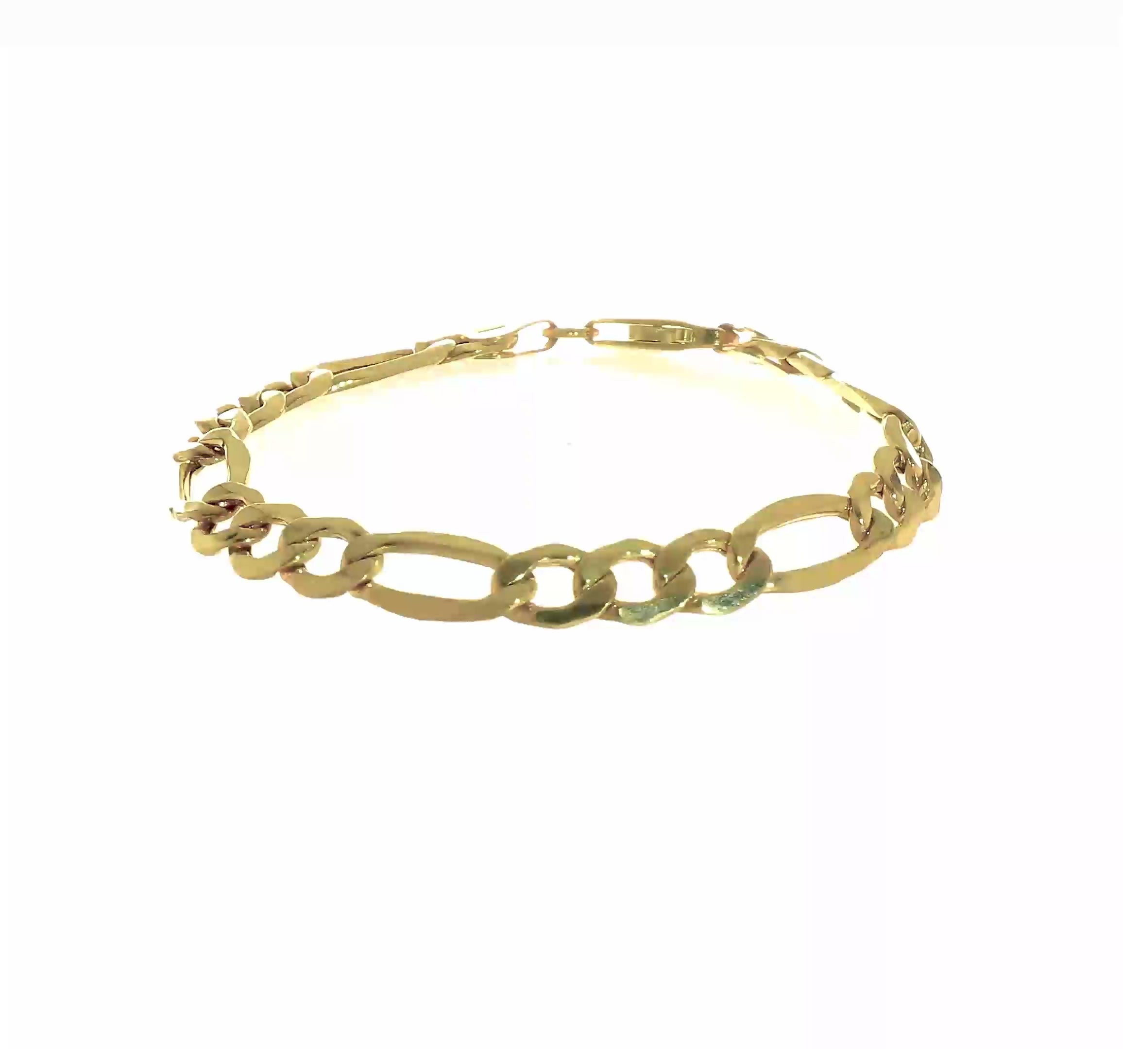 10KT Yellow Gold 7.3mm Semi-Solid Figaro Chain