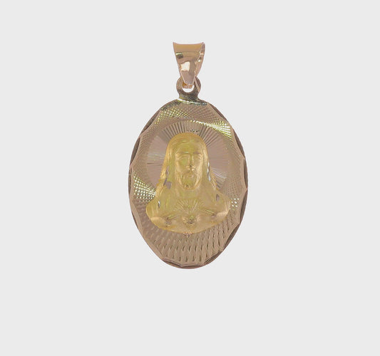 14KT Yellow Gold Polished D/C Sagrado Corazon Oval Pendant
