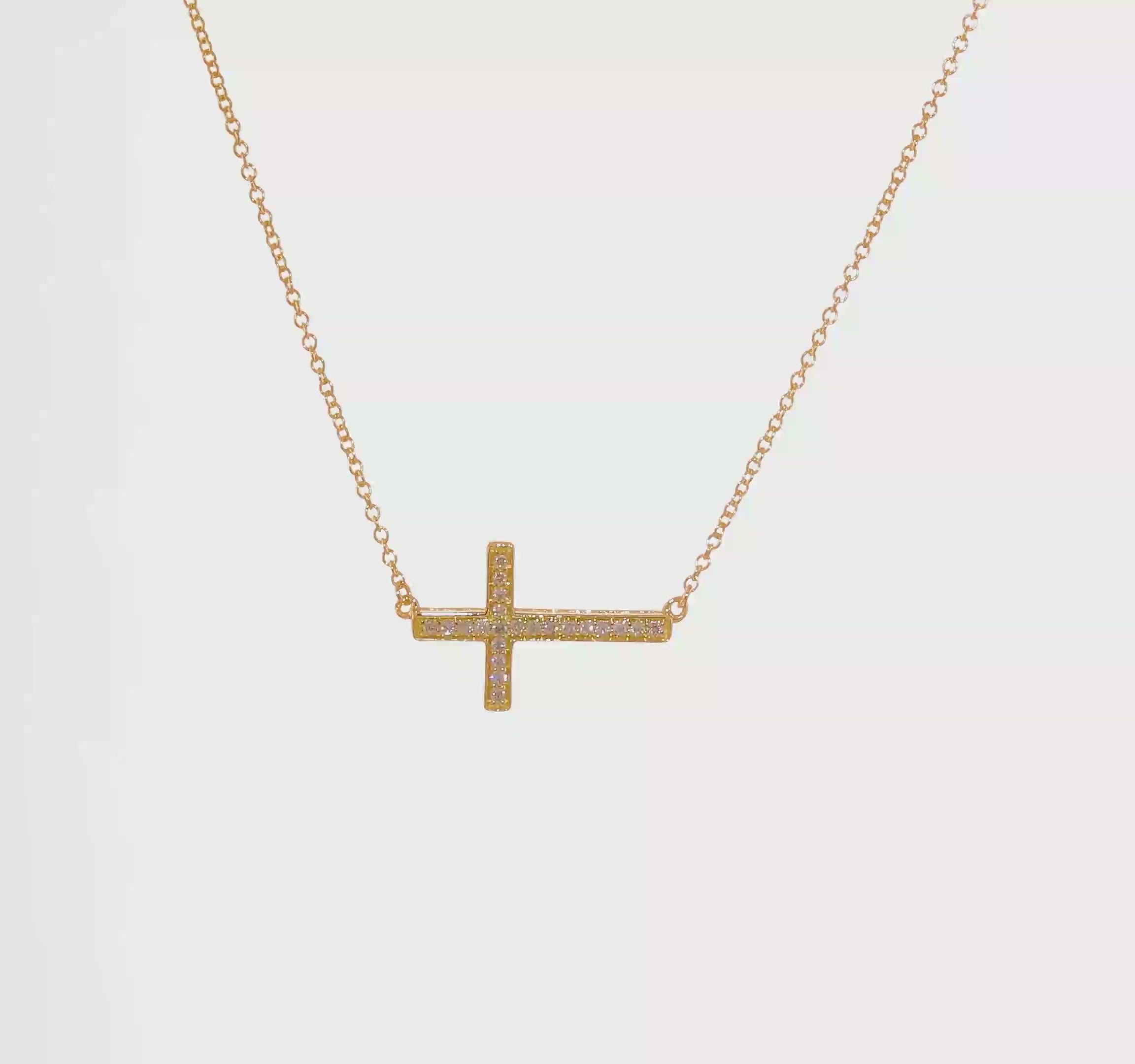14kt Yellow Gold Diamond Sideways Cross 18in Necklace