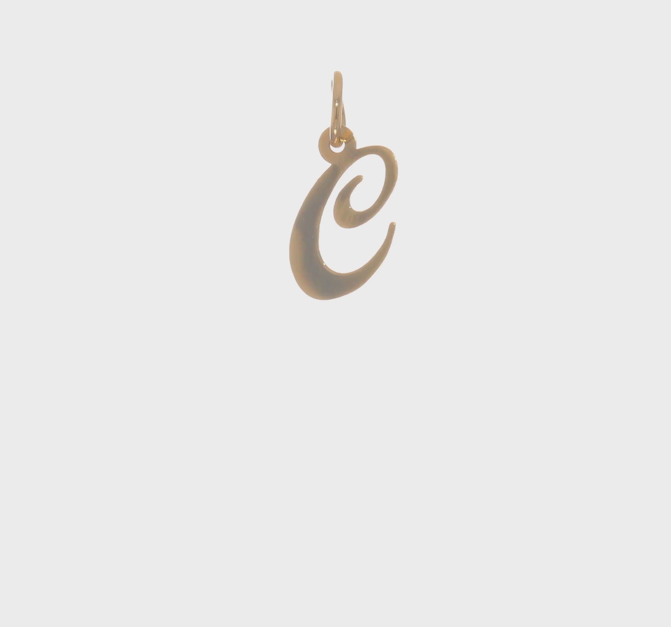 14KT Yellow Gold Small Fancy Script Letter C Initial Charm