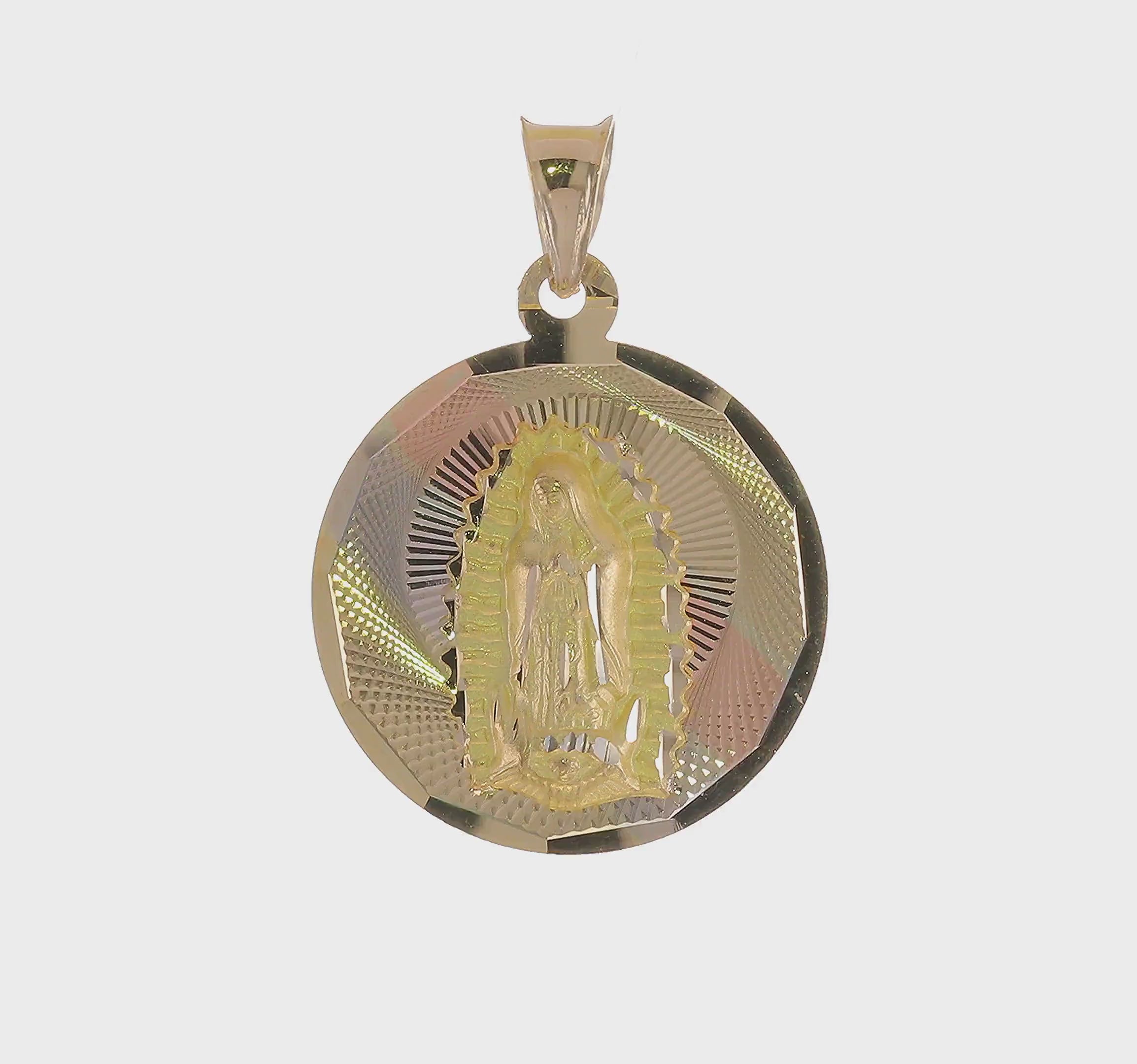 14kt Yellow Gold w/Rhodium Polished D/C Lady Of Guadalupe Circle Pendant