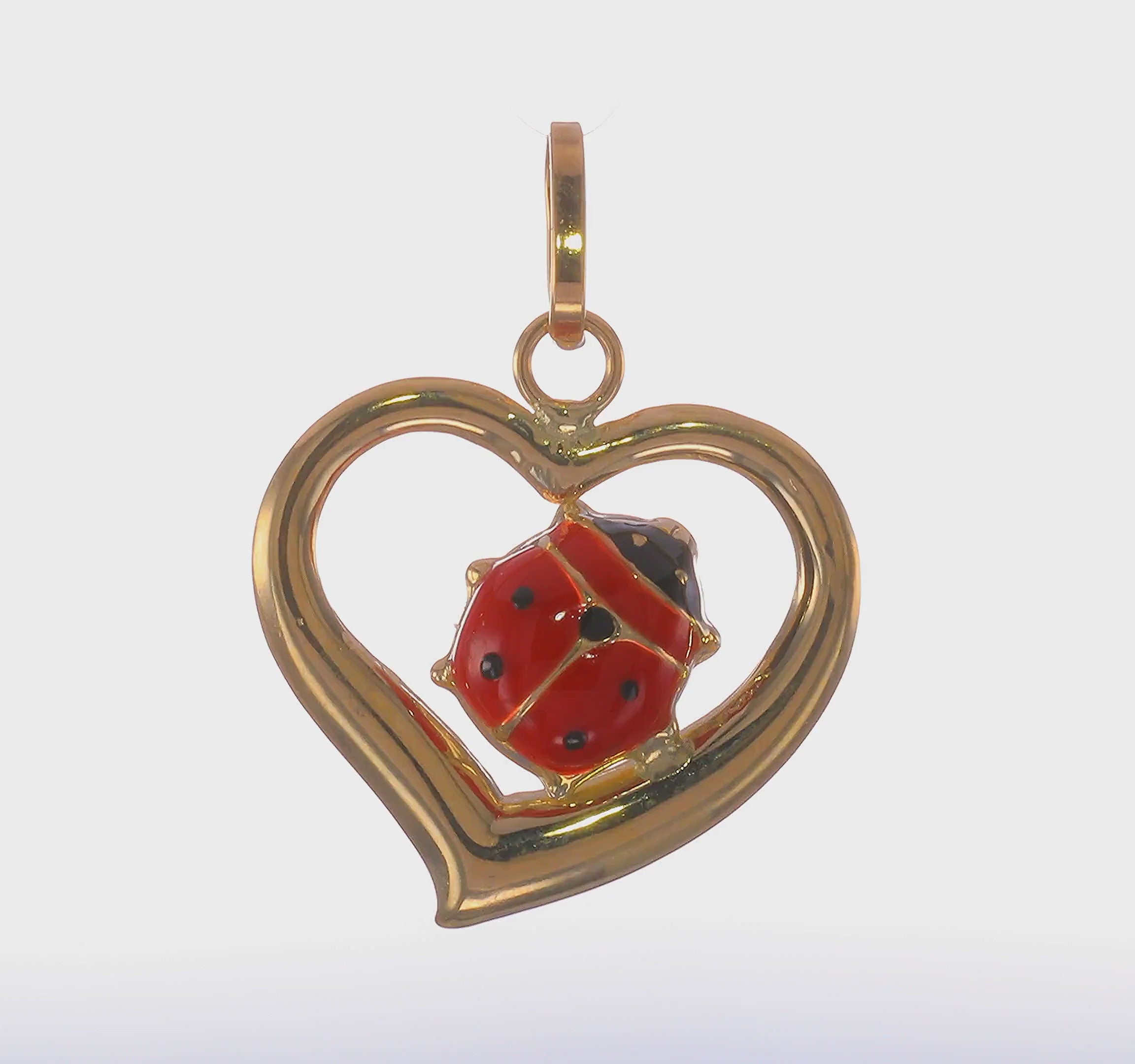 14kt Yellow Gold Enameled Ladybug in Heart Charm