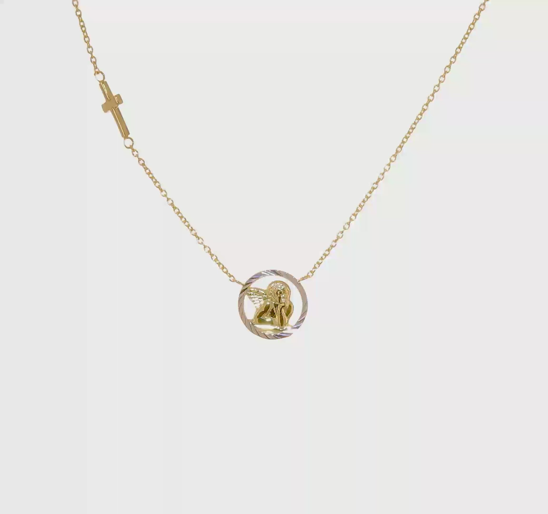 14kt Yellow Gold Rhodium-plated D/C Angel & Cross Necklace