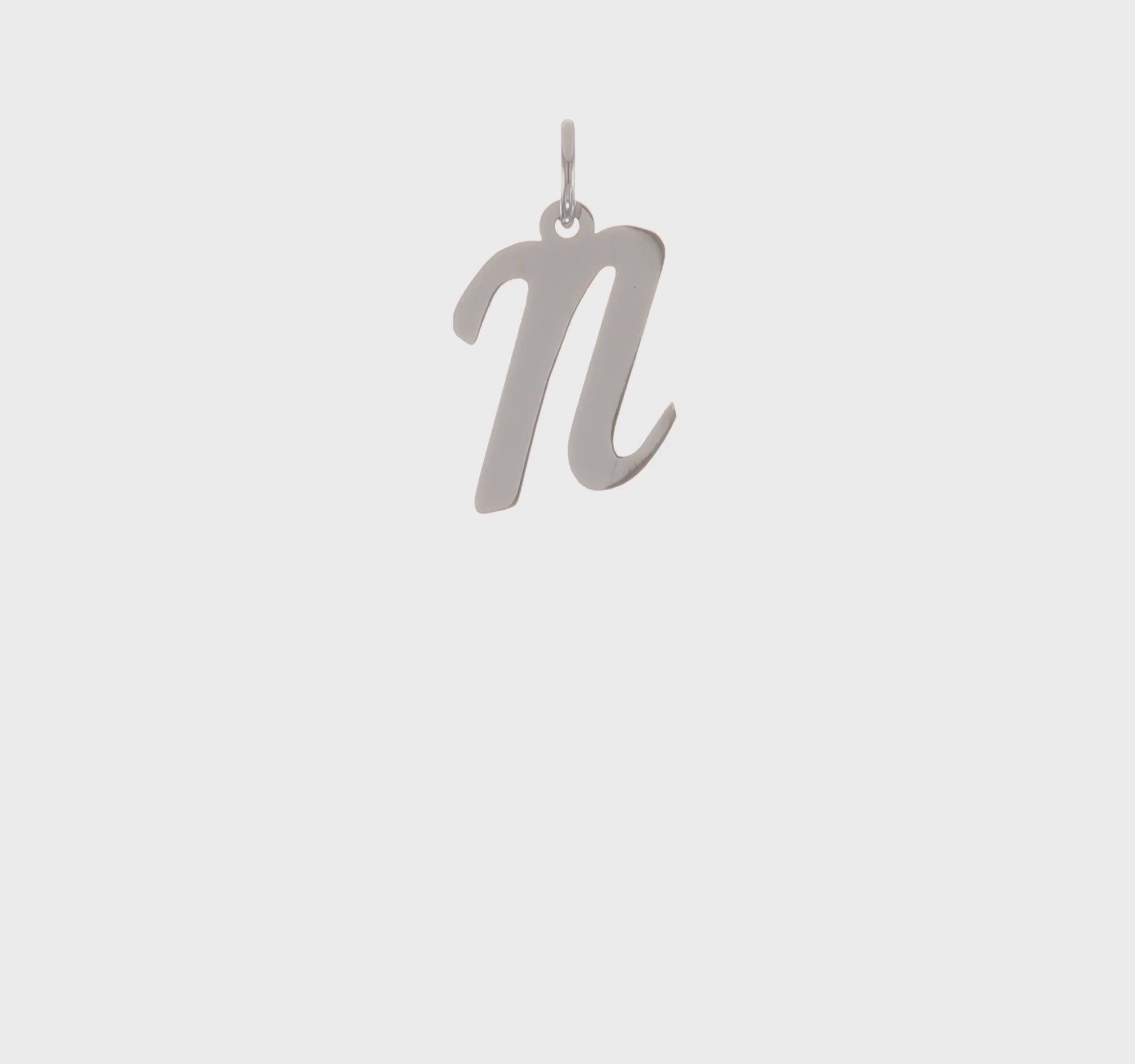 14kt White Gold Medium Script Letter N Initial Charm