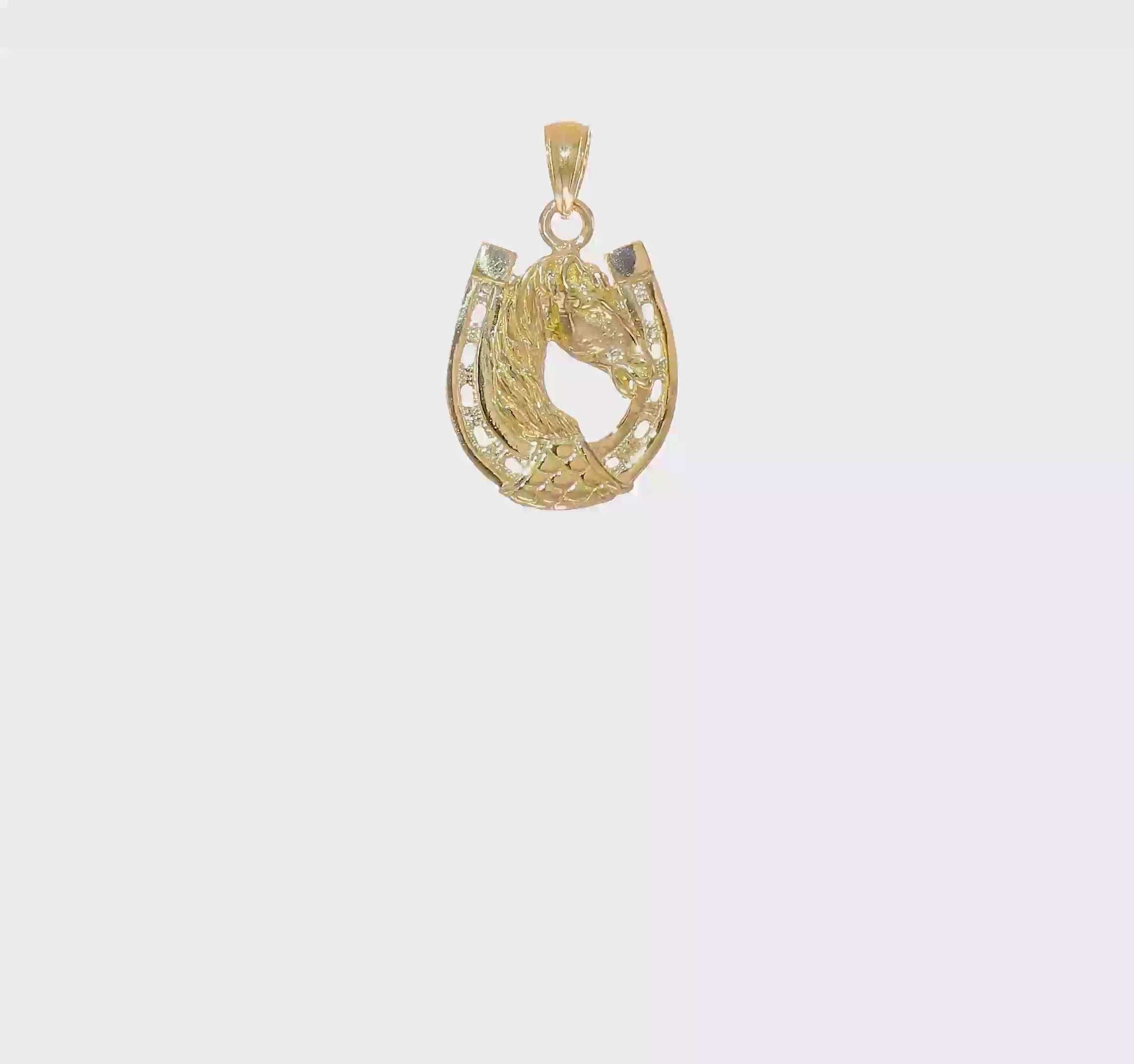 10kt Yellow Gold Solid Polished Horse Head in Horseshoe Pendant