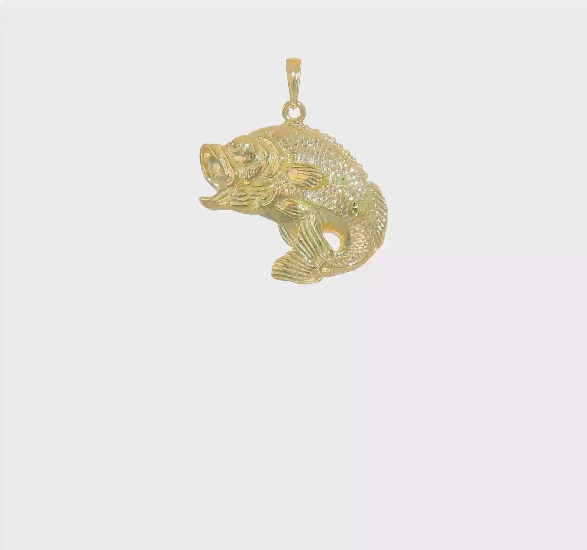 10kt Yellow Gold Bass Fish Jumping Pendant