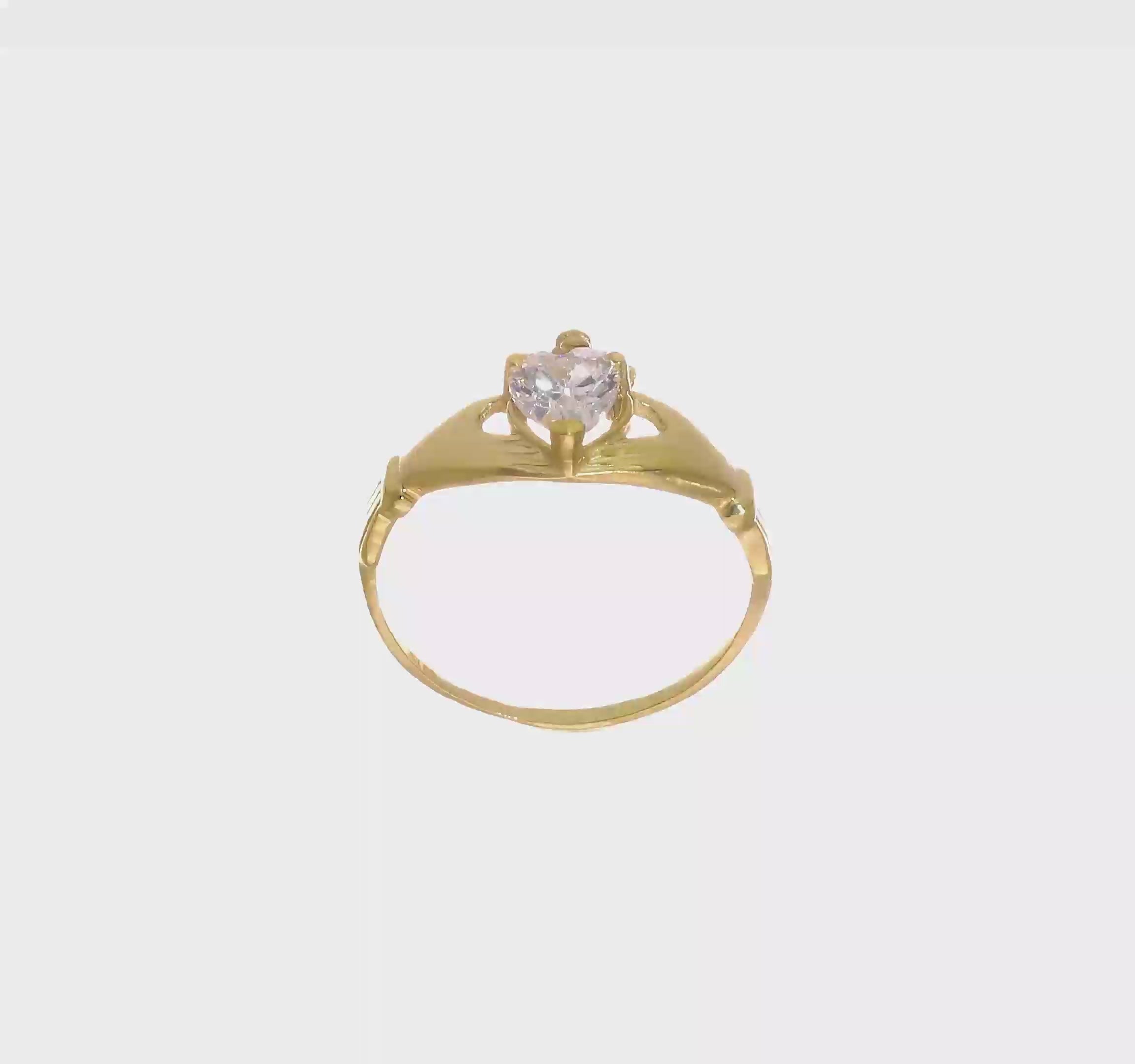 10kt Yellow Gold CZ April Birthstone Claddagh Heart Ring